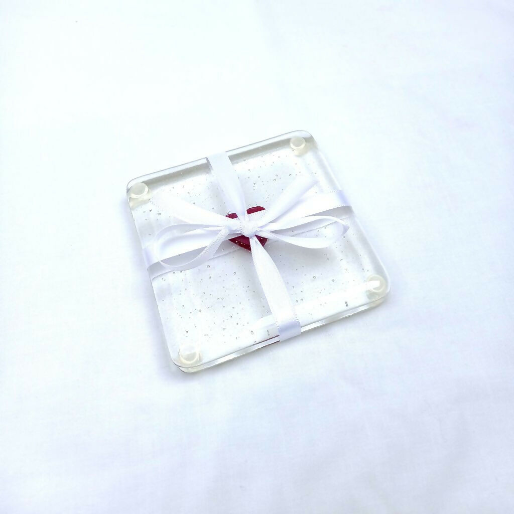 Set Of 2 Fused Glass Heart Coasters