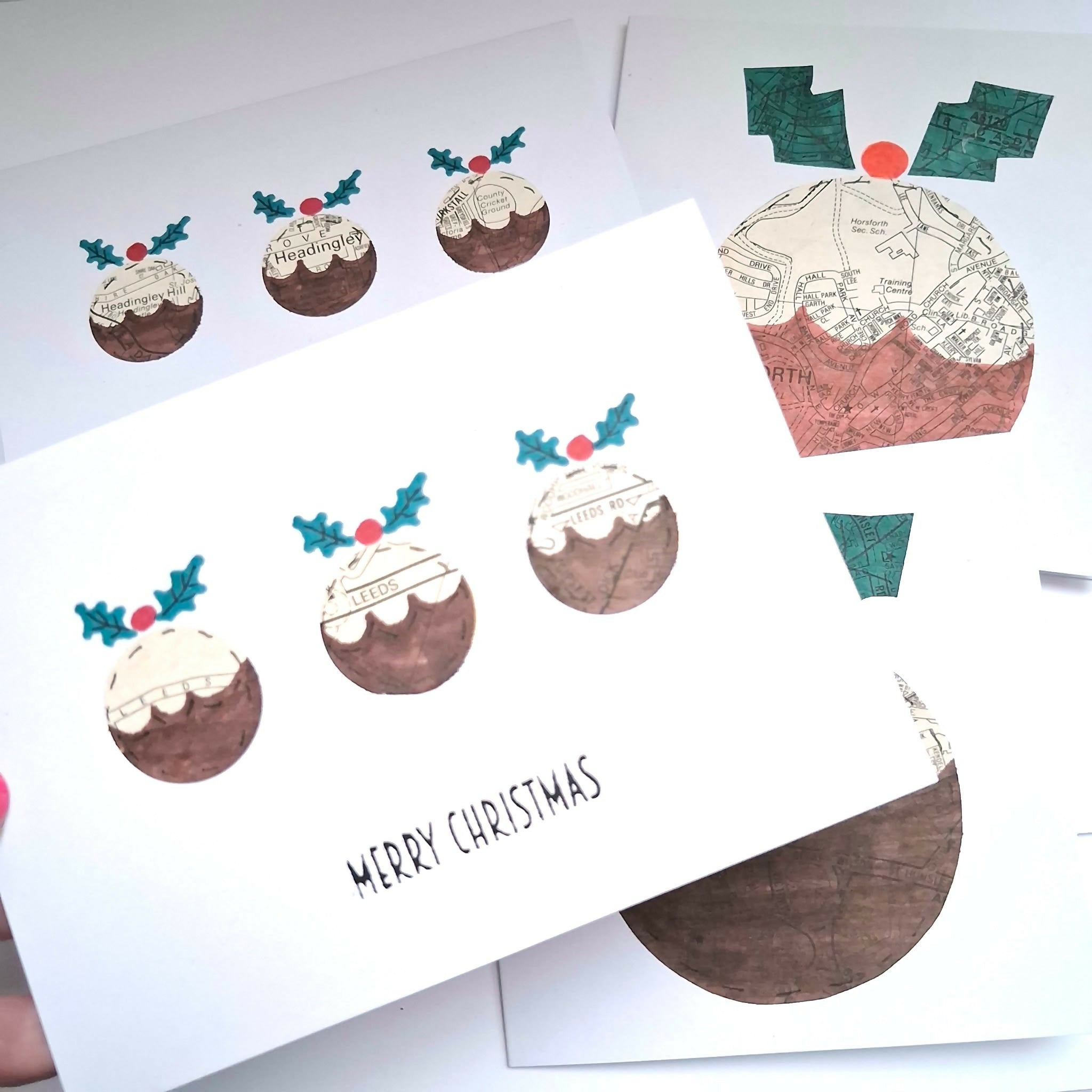 Leeds Map Christmas Pudding Card
