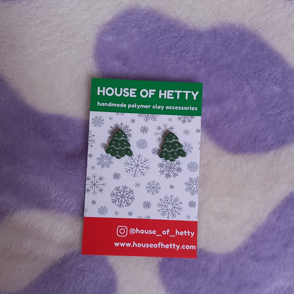 Polymer Clay Christmas Tree Stud Earrings