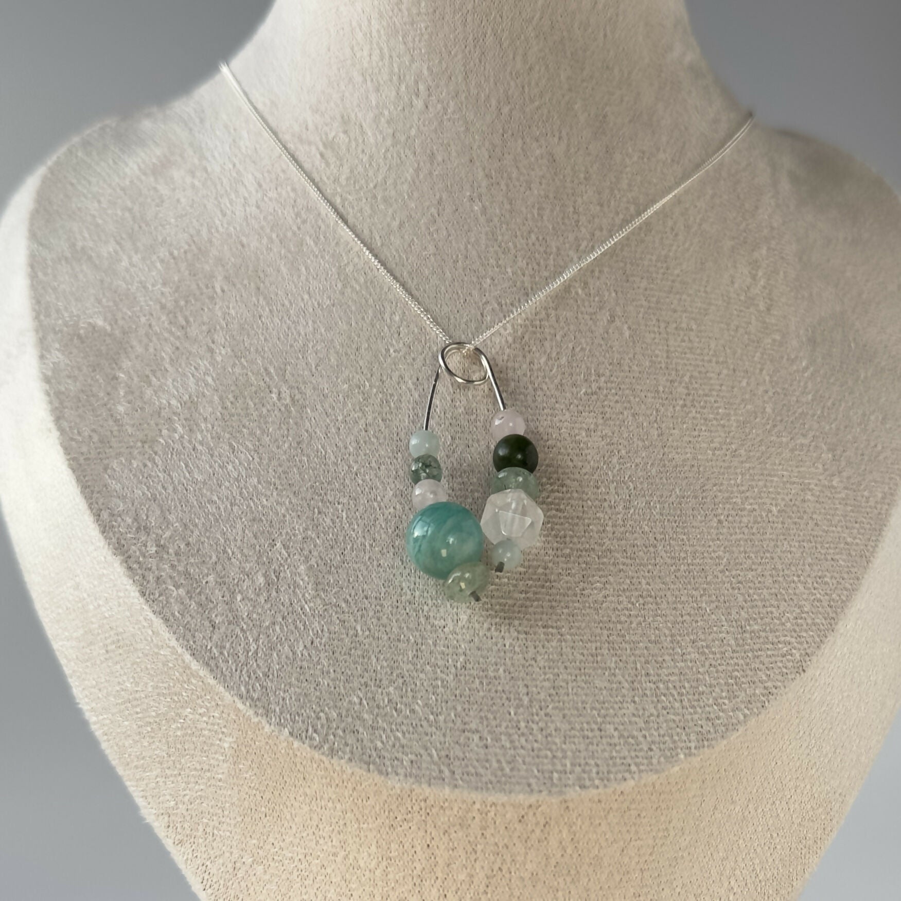 HEALING CRYSTAL & STERLING SILVER SLIDING BEAD PENDANT TO HELP BALANCE YOUR HEART CHAKRA