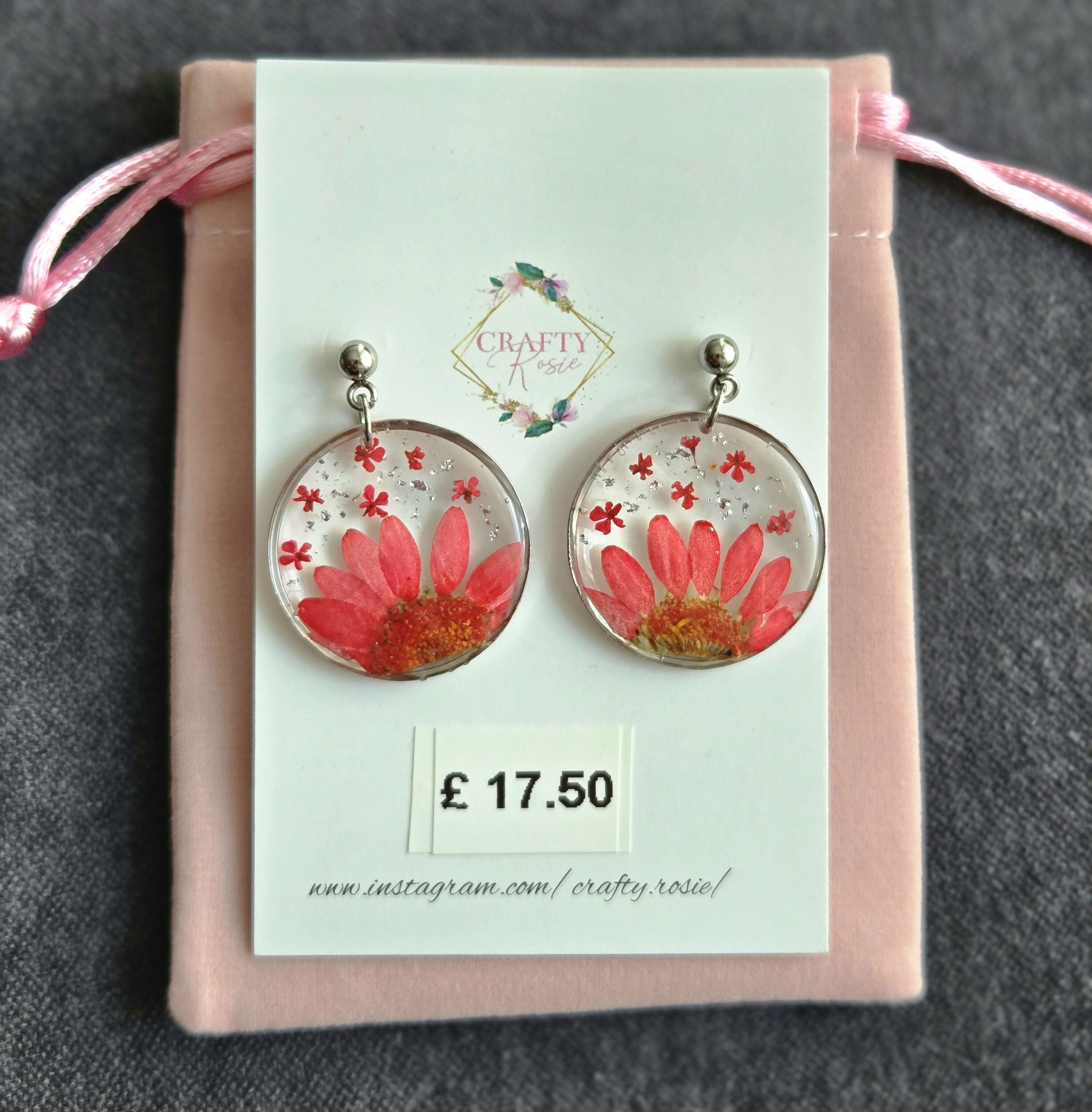 Stainless Steel Real Dried Flowers Dangle Earrings