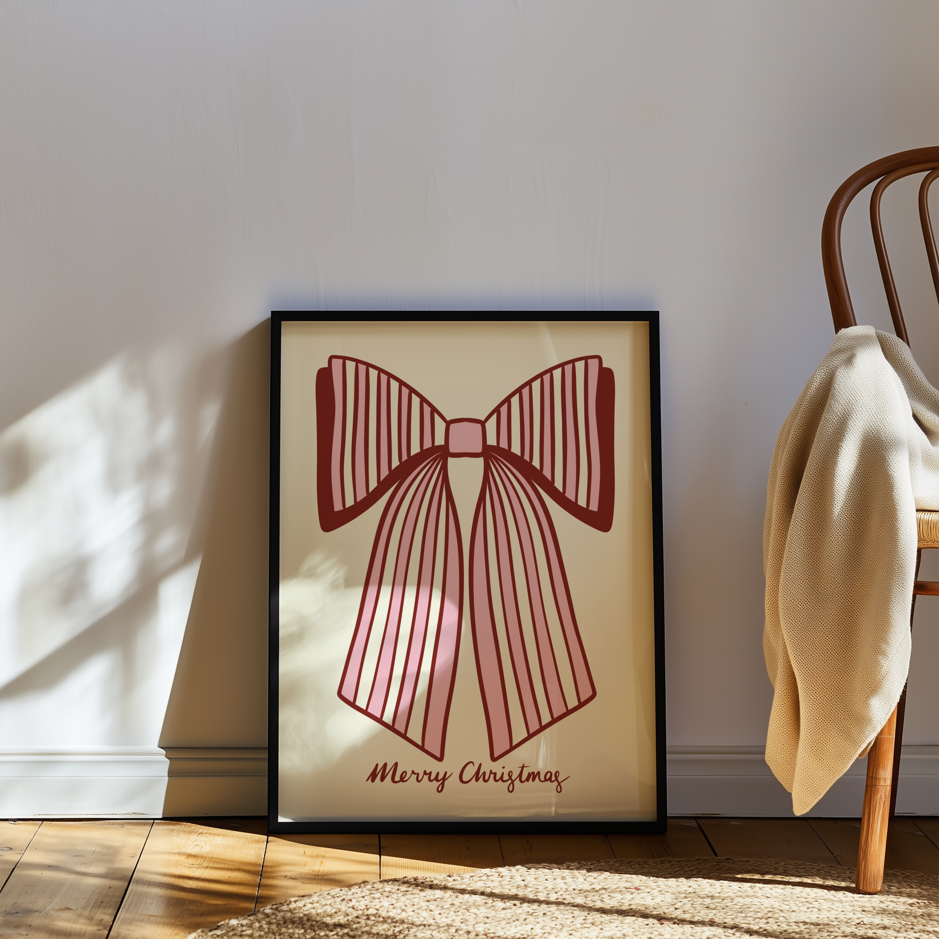 Merry Christmas Striped Bow Print