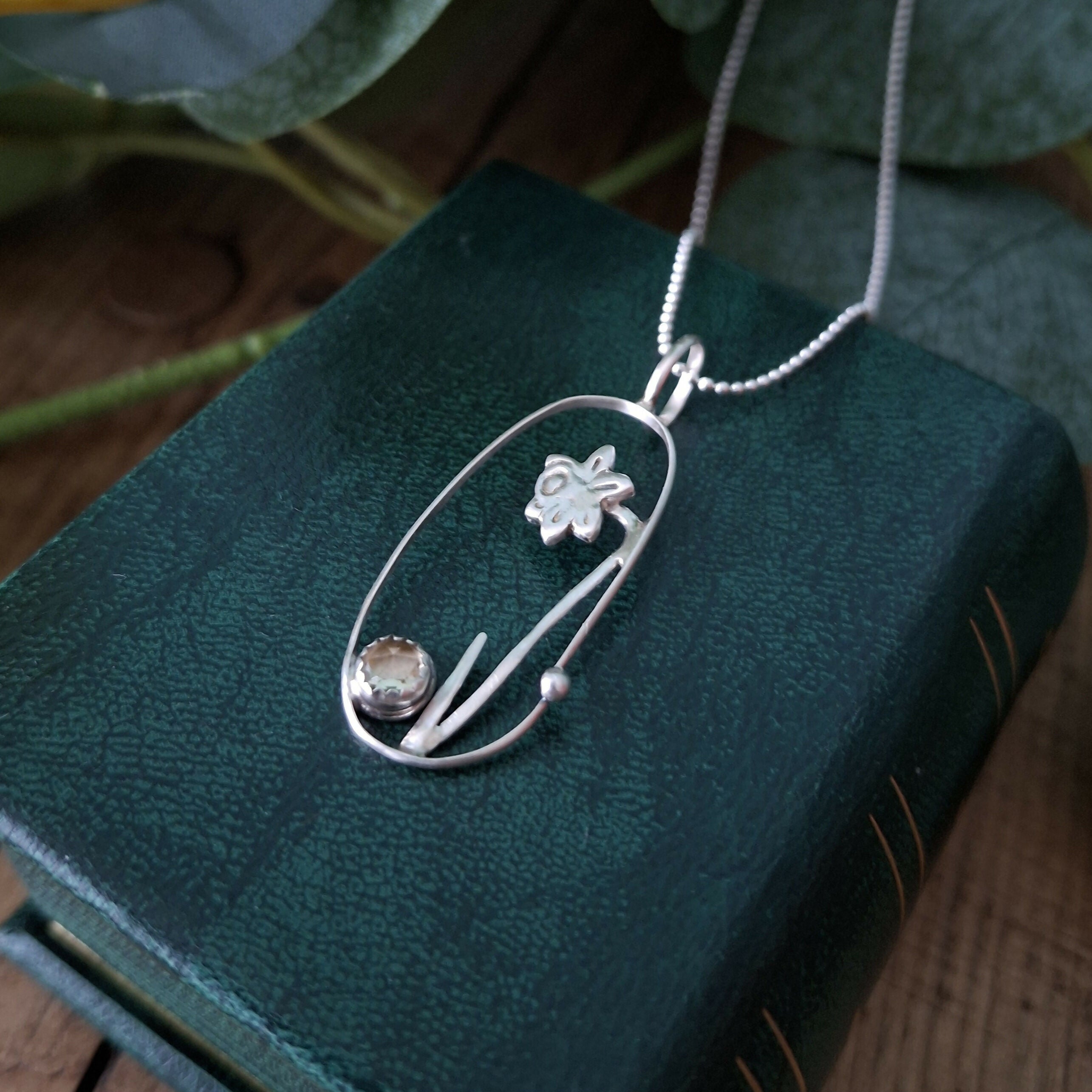 Handmade Oval Daffodil Silver Necklace