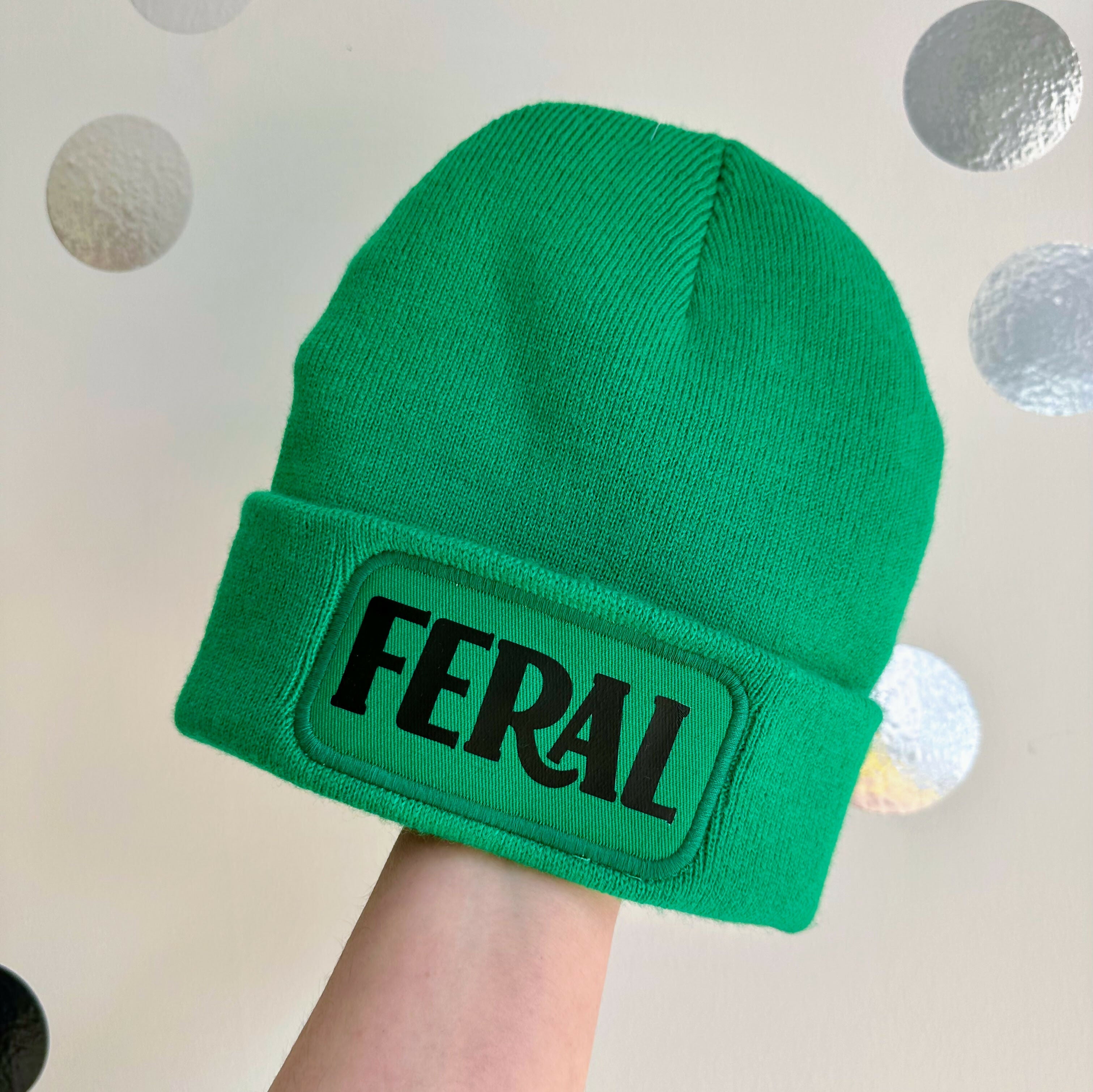 Feral Cuffed Rectangular Patch Beanie Hat
