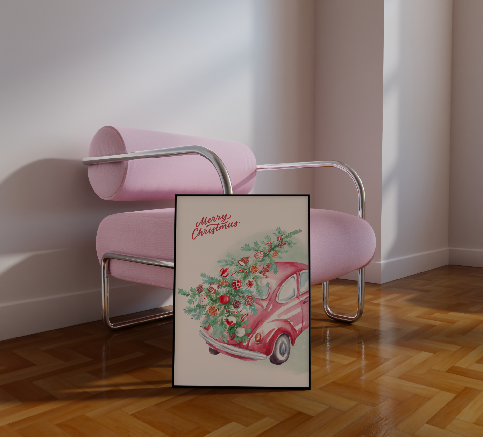 MERRY CHRISTMAS CAR WALL ART PRINT