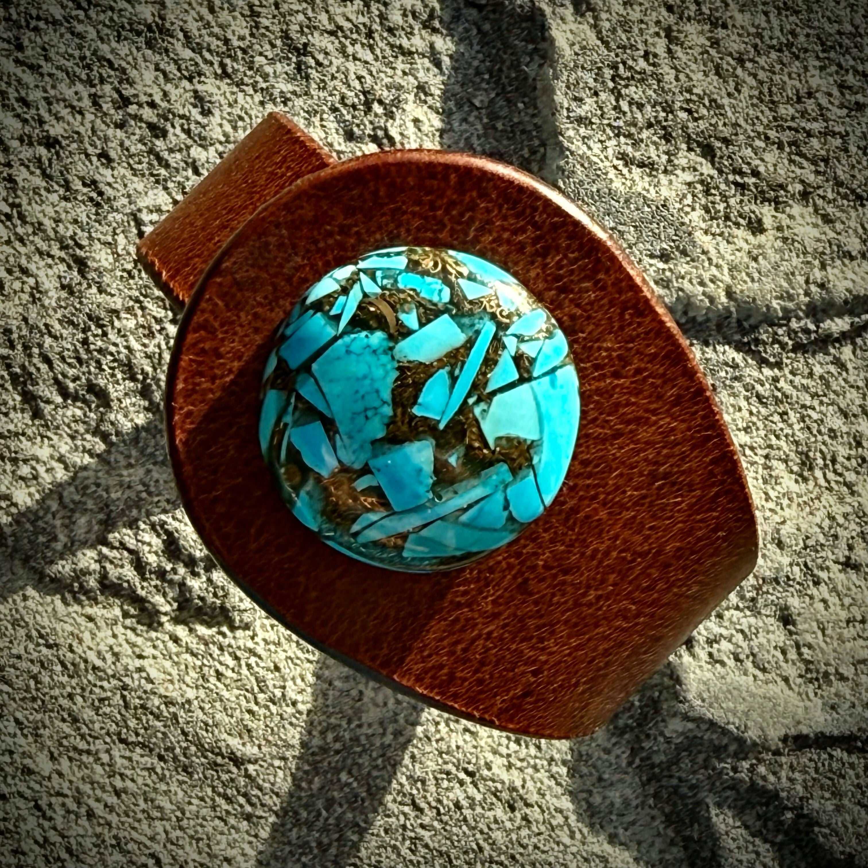 Handcrafted Natural Leather & Mohave Turquoise Gemstone Bracelet - Size S or M