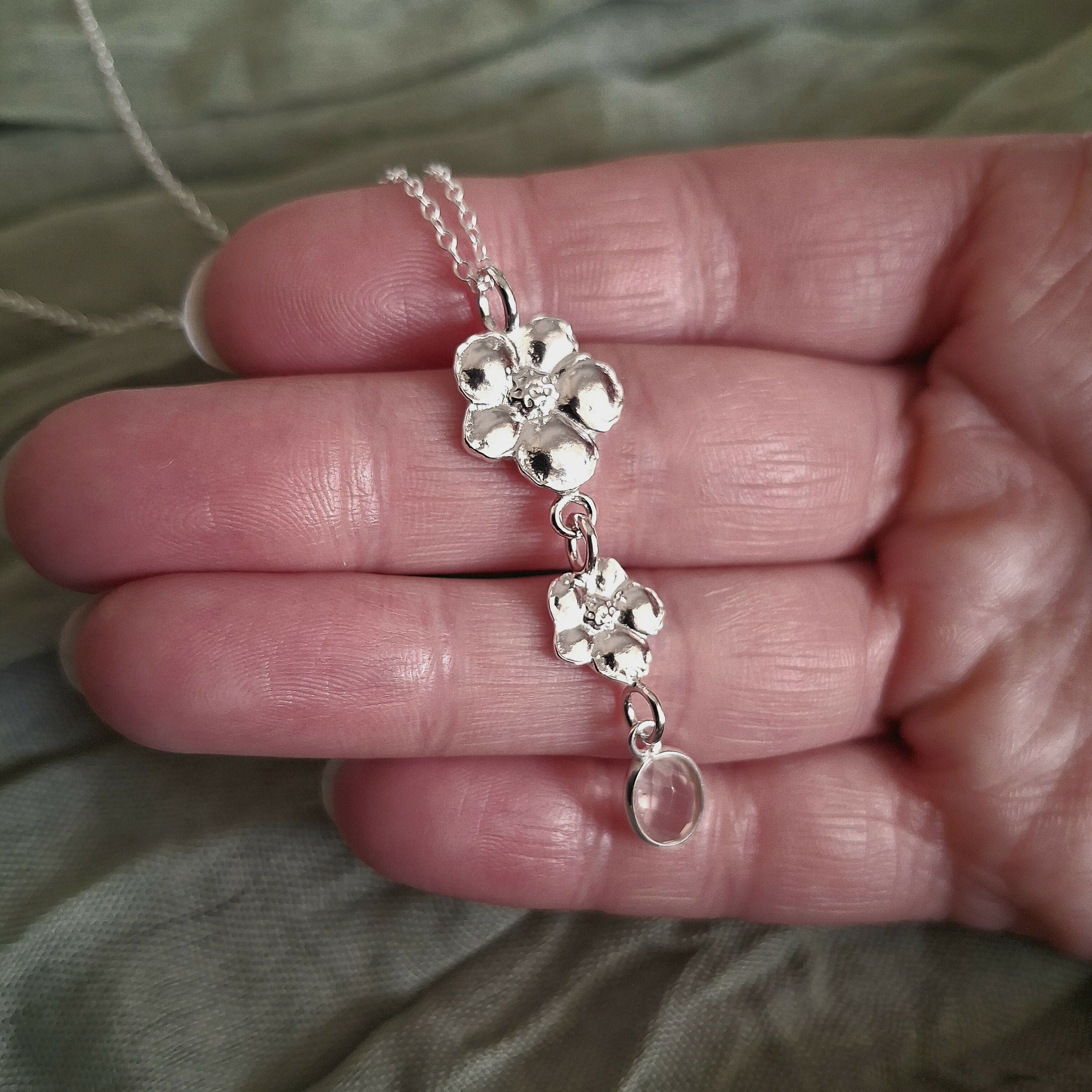 Handmade Hibiscus Necklace With Rose Quartz