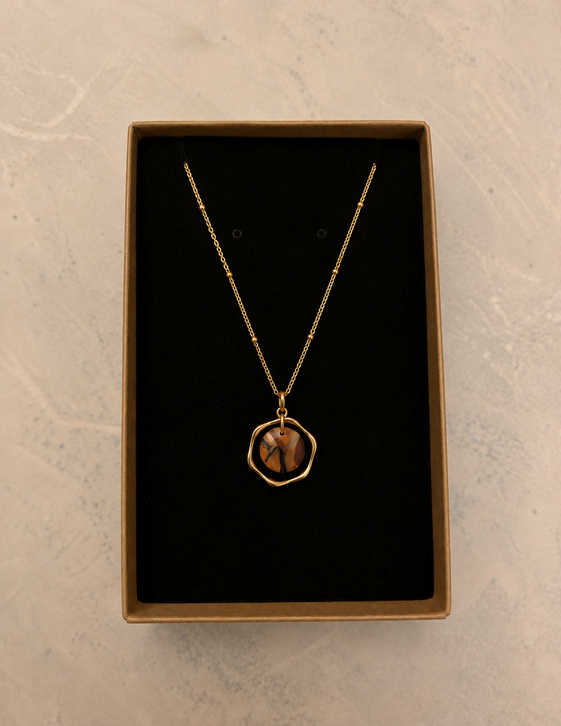 Tortoiseshell Faux Stone & Gold-Plated Circle Pendant Necklace