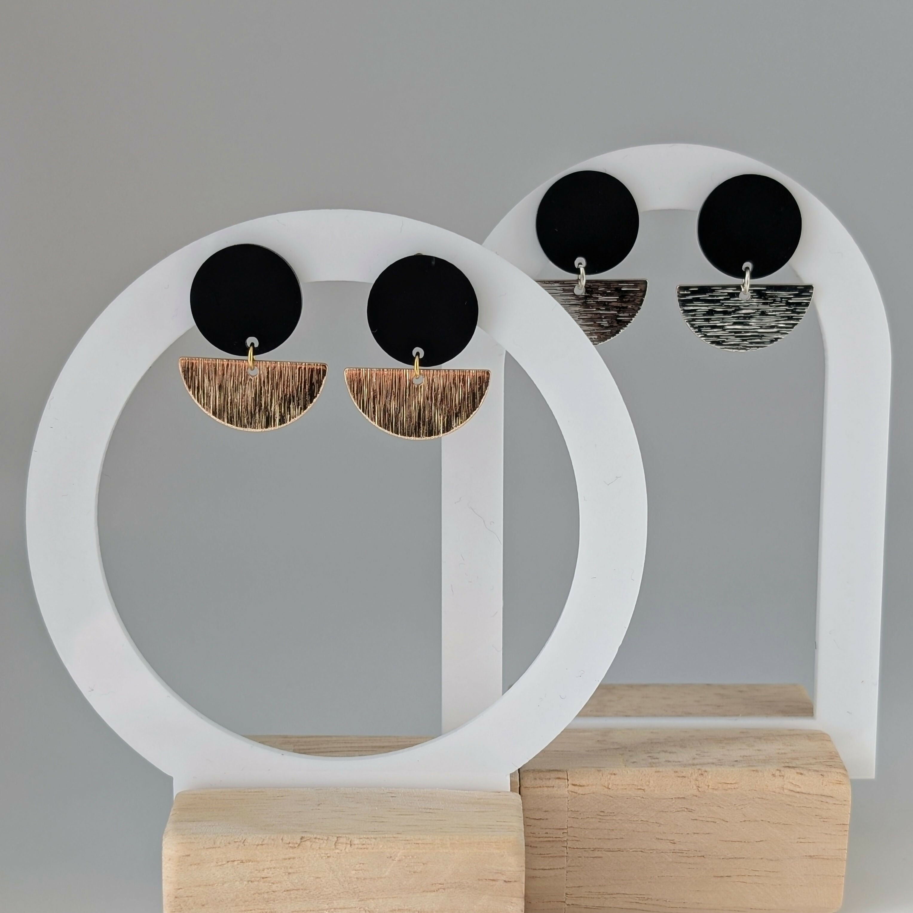 Black Geometric Earrings in Gold or Silver