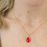 Vibrant Red Faceted Crystal Teardop Charm Necklace on a Gold Plated Chain
