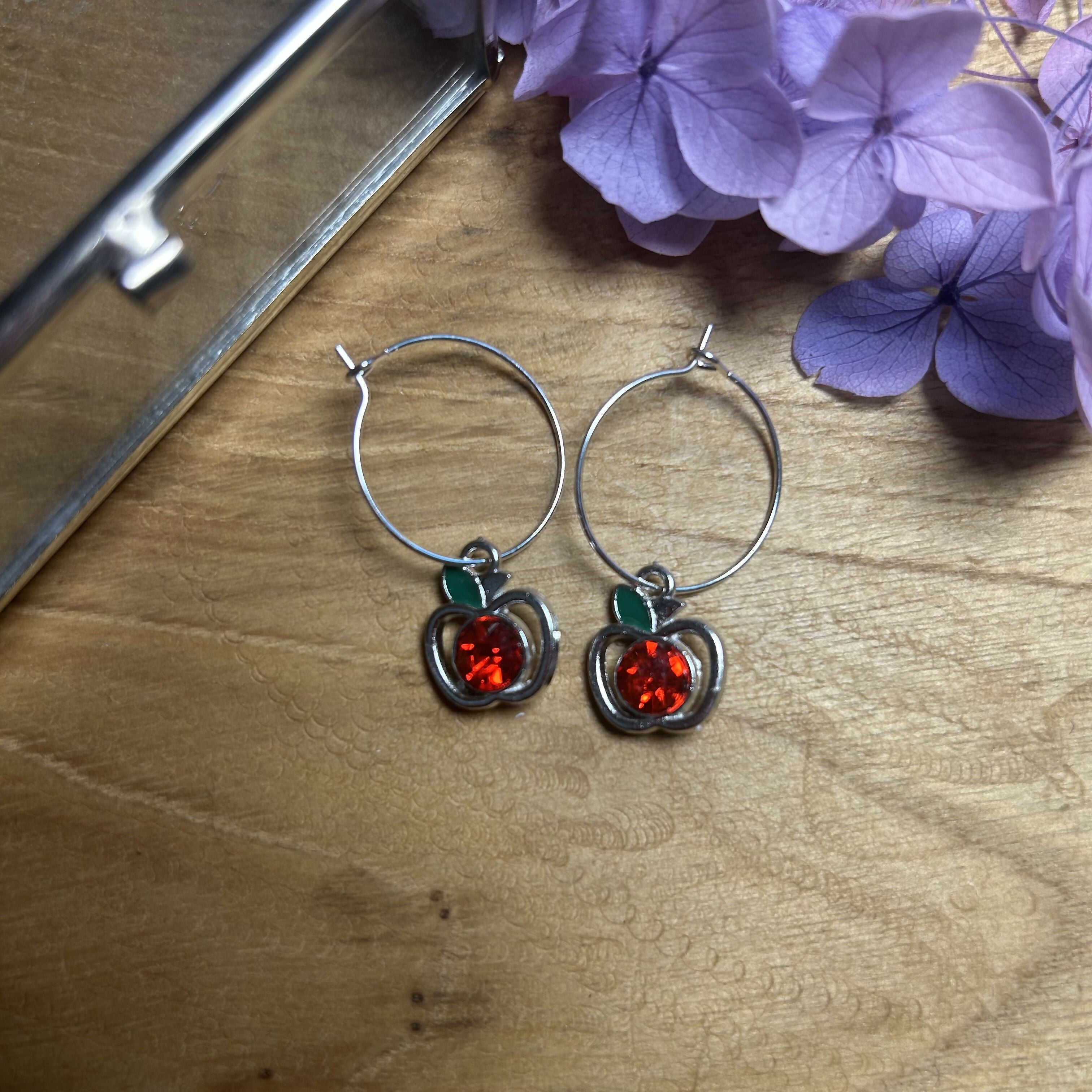 Lovely Apple Charm Hoops