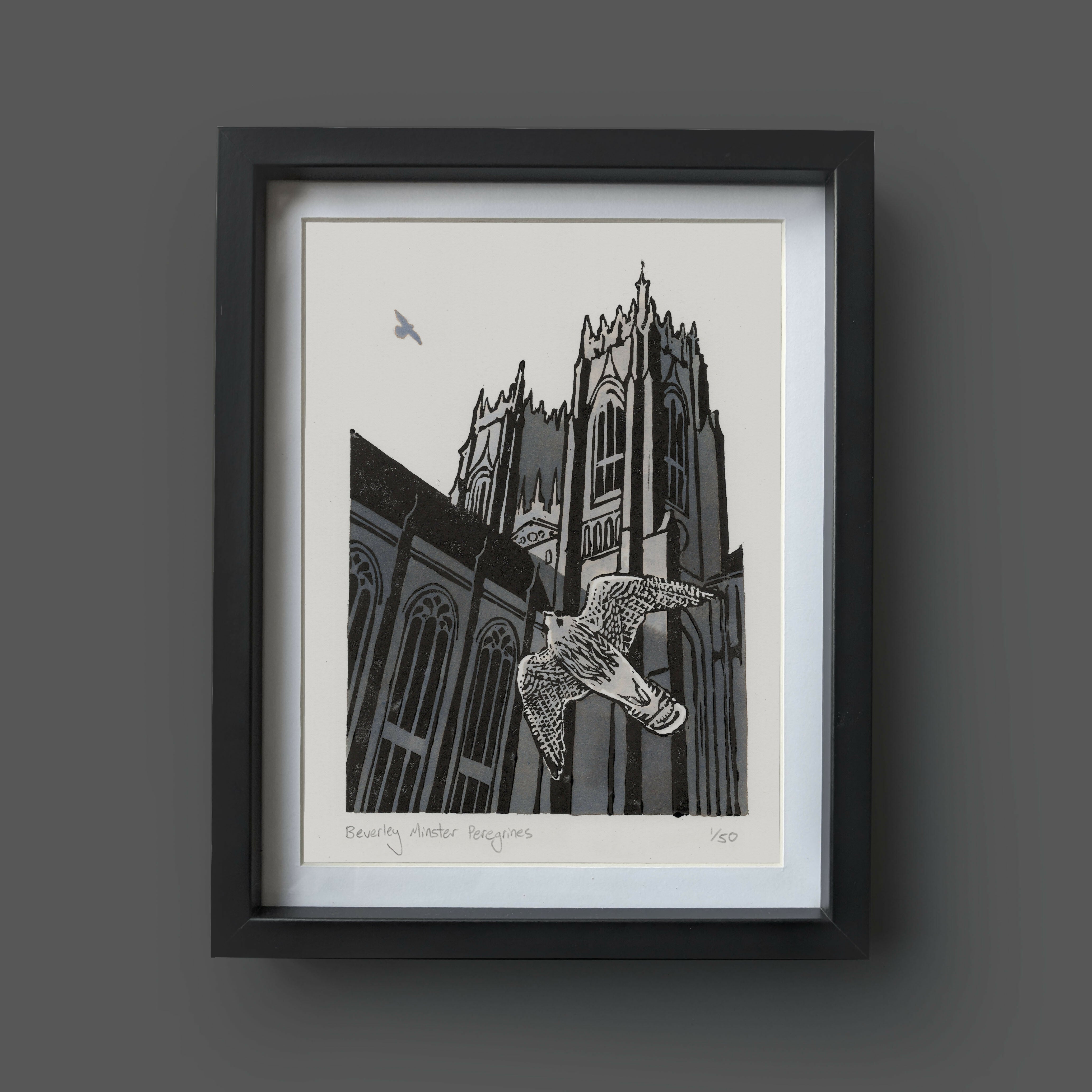 Beverley Minster Peregrines - Linocut Print