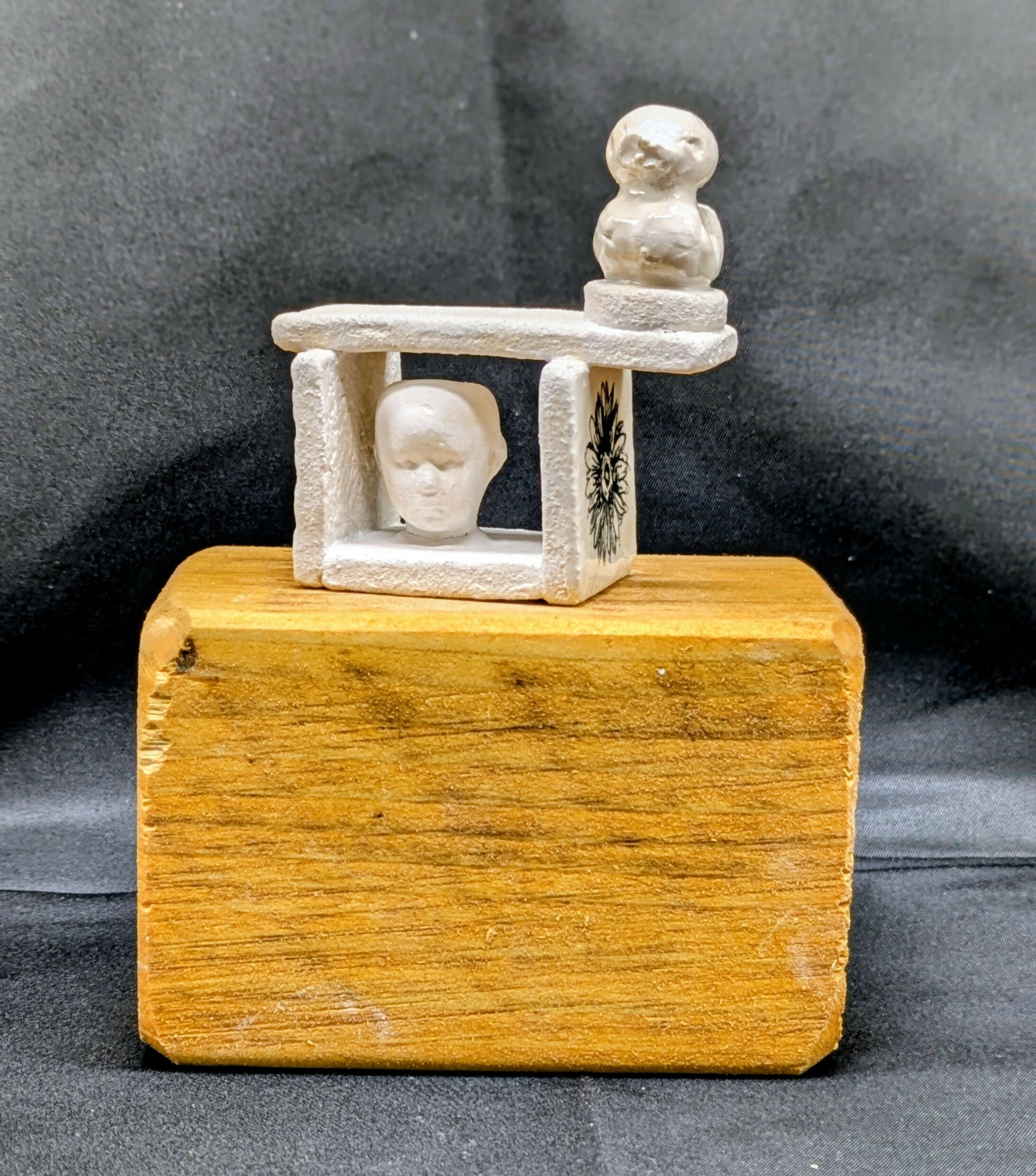 Balance Small square Heart and Duckie Ceramic Sculpture