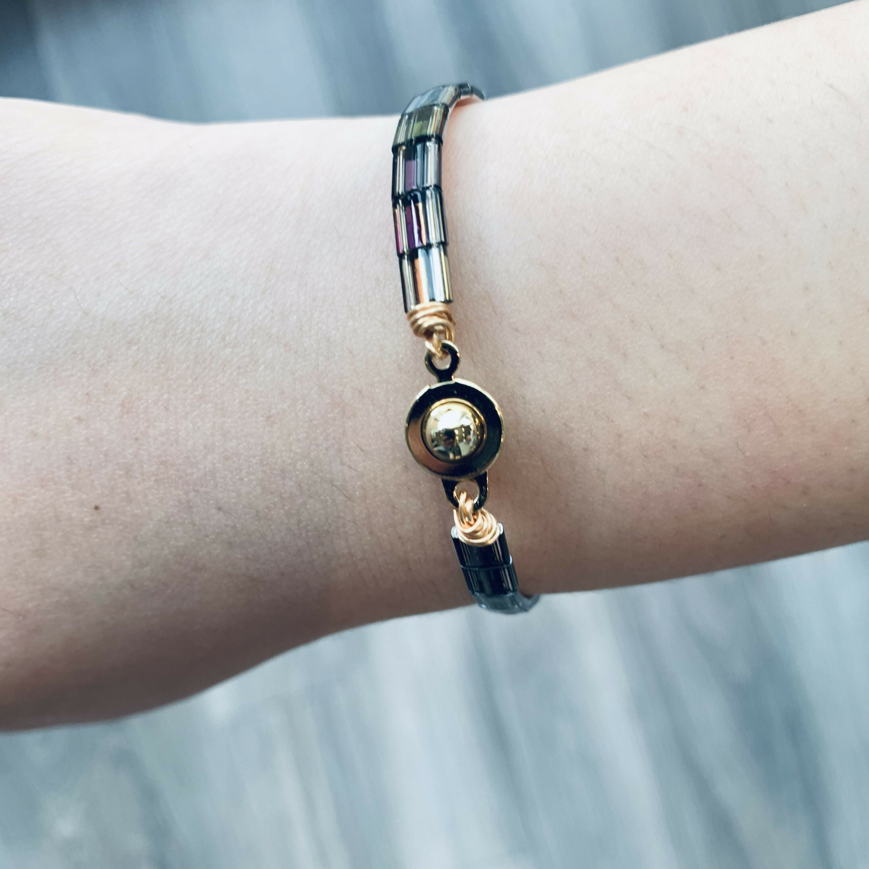Japanese Tila Glass Bead Bracelet - Transparent Rainbow