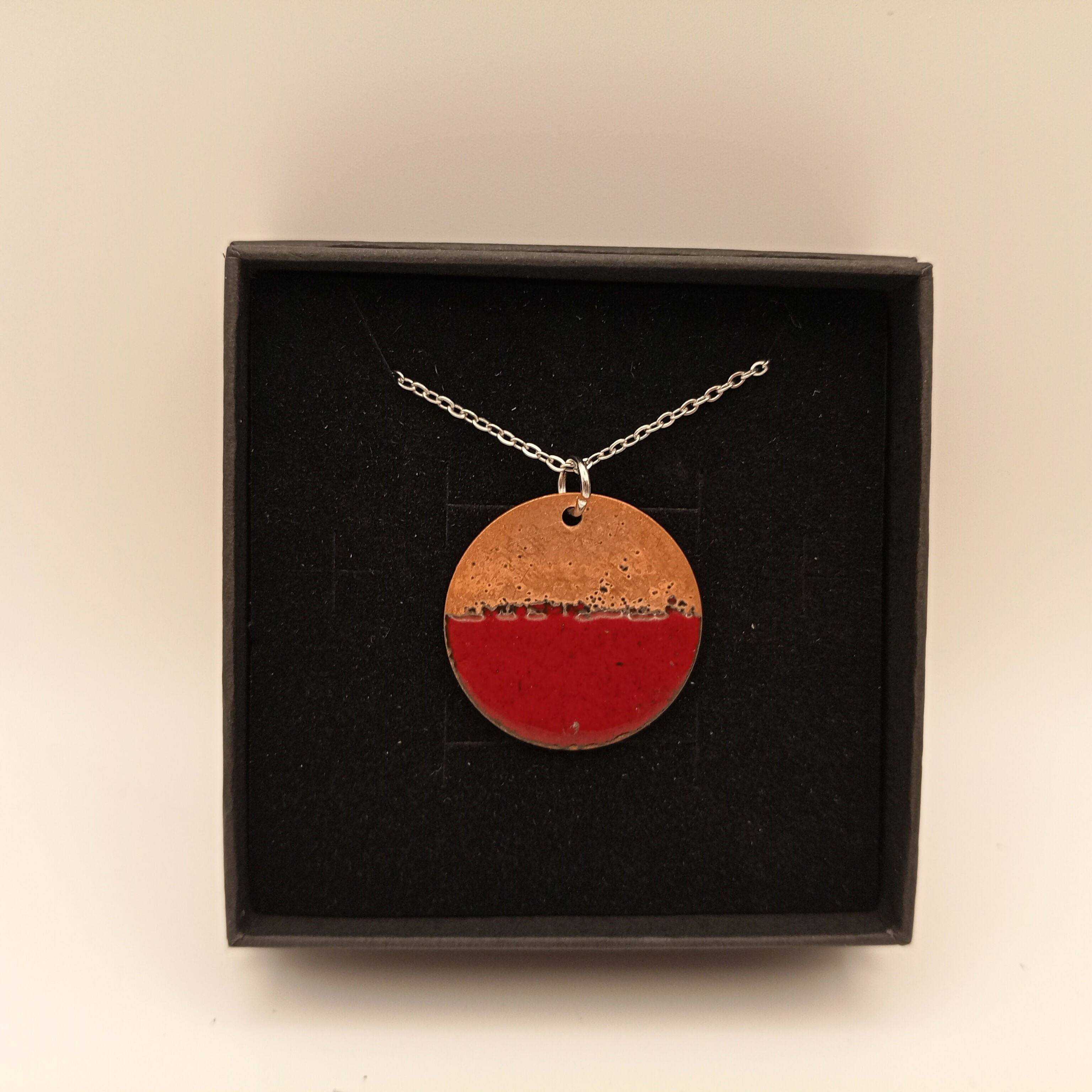 Half Red Half Copper Enamel Pendant