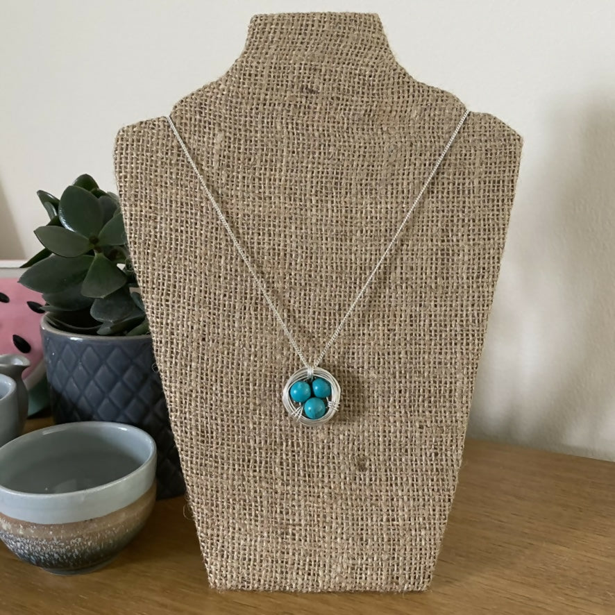 Turquoise Nest Necklace, Sterling Silver