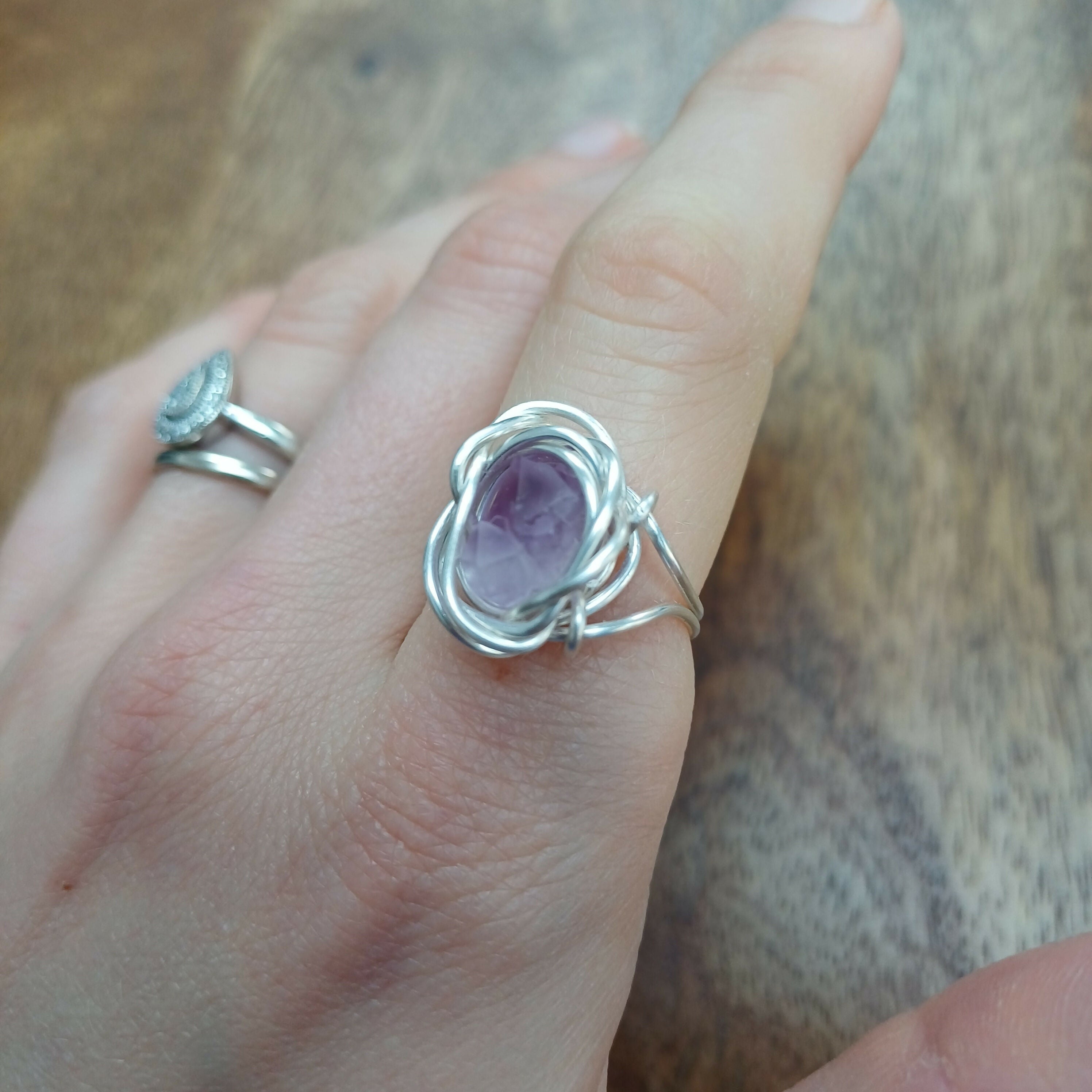 Amethyst Wire Wrapped Adjustable Ring