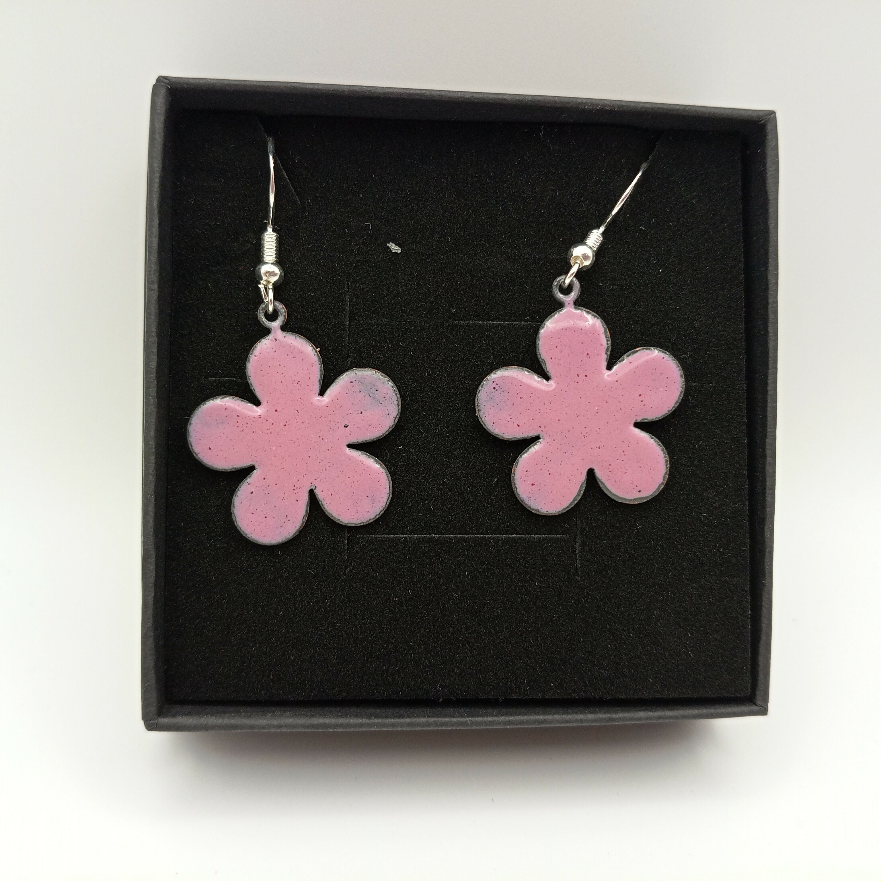 Pink Enamel Flower Earrings