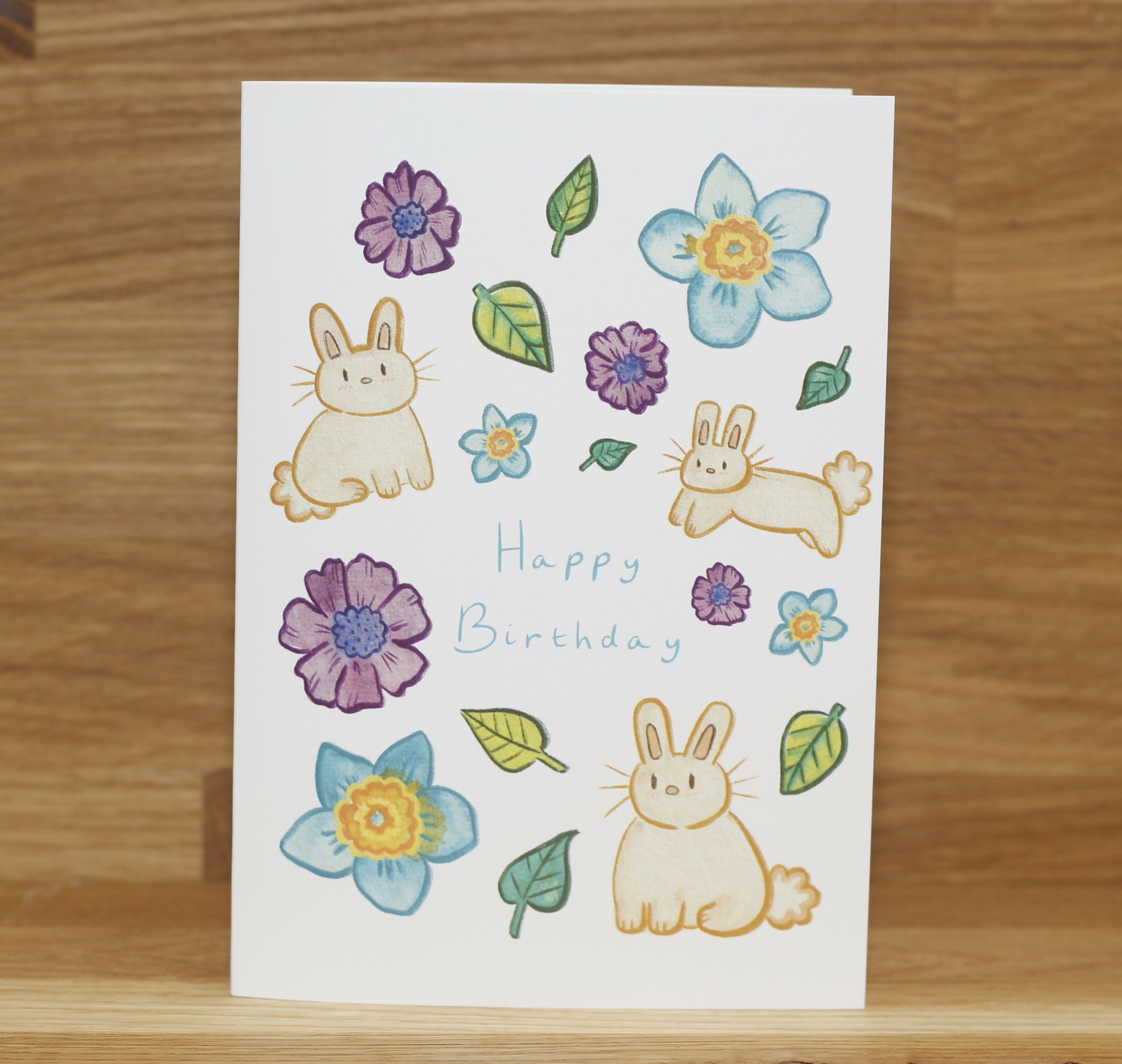 Cute Bunny Flower Birthday Card