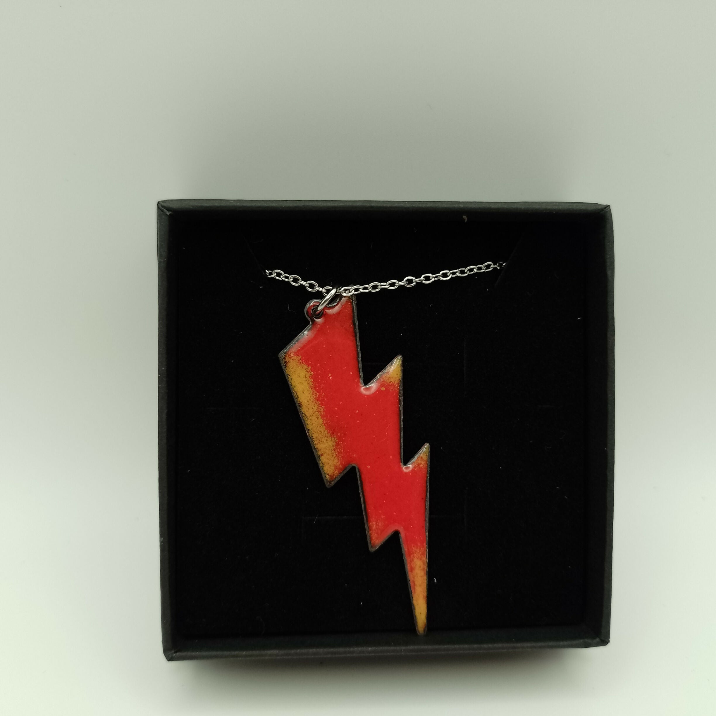 Scarlet Red and Yellow Enamel Lightning Bolt Pendant