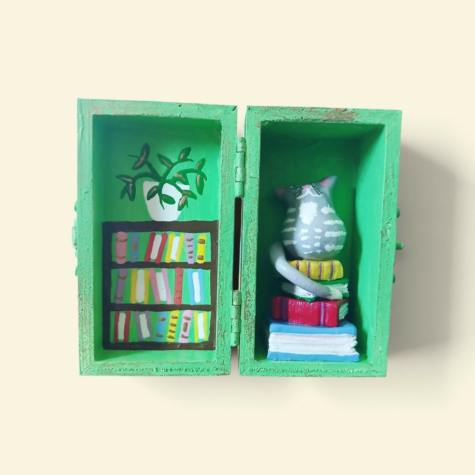 Bookcase and Cat Green Box