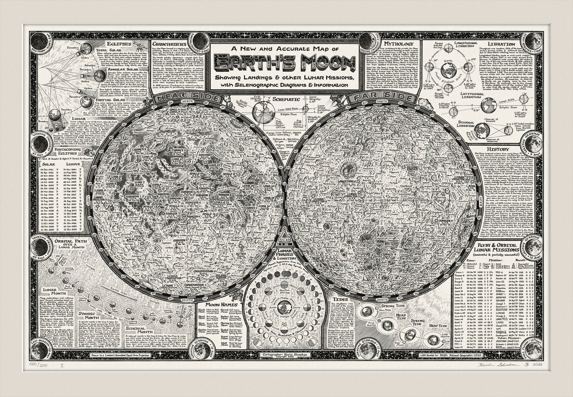 Moon Map Hand Drawn Fine Art Print