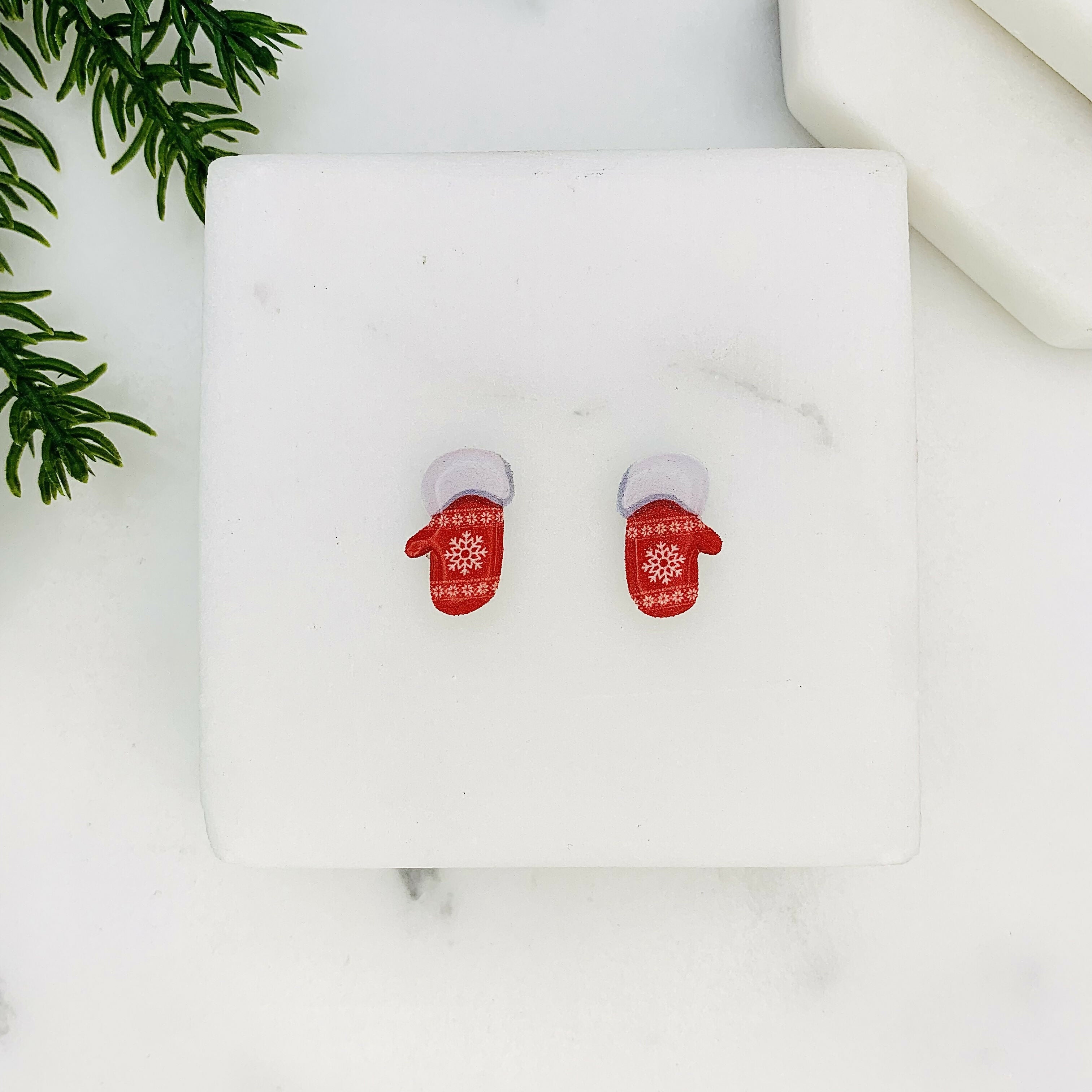 Red Christmas Mitten Stud Earrings
