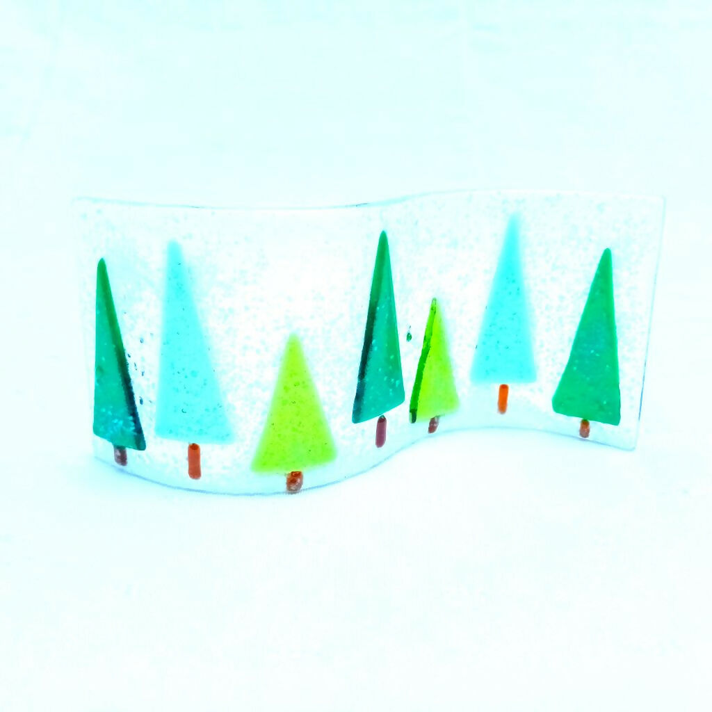Fused Glass Wave With Christmas Trees