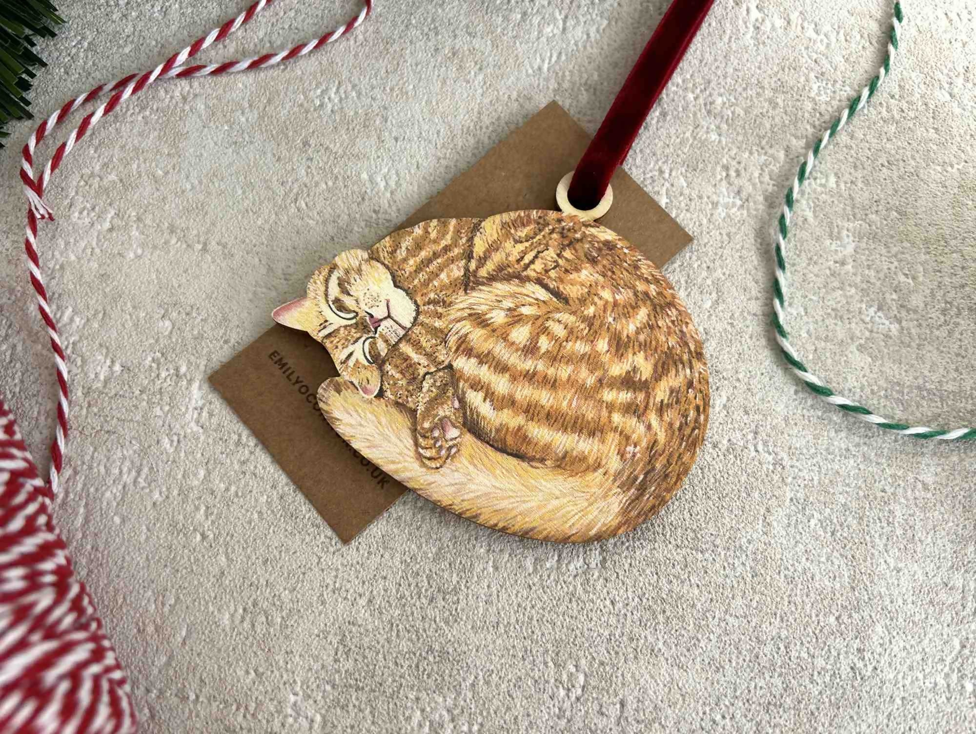 Ginger Cat Wooden Christmas Tree Decoration