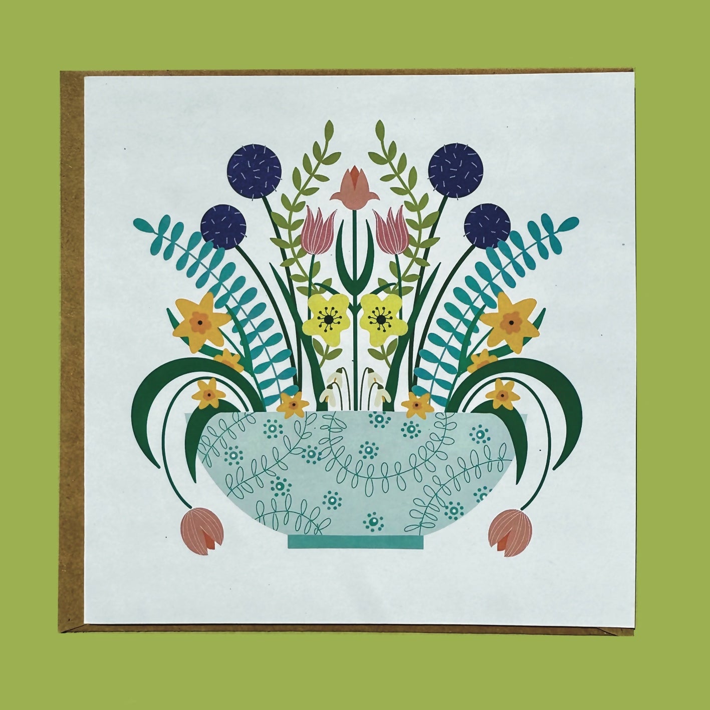 Spring Flowers (white) Greetings Card