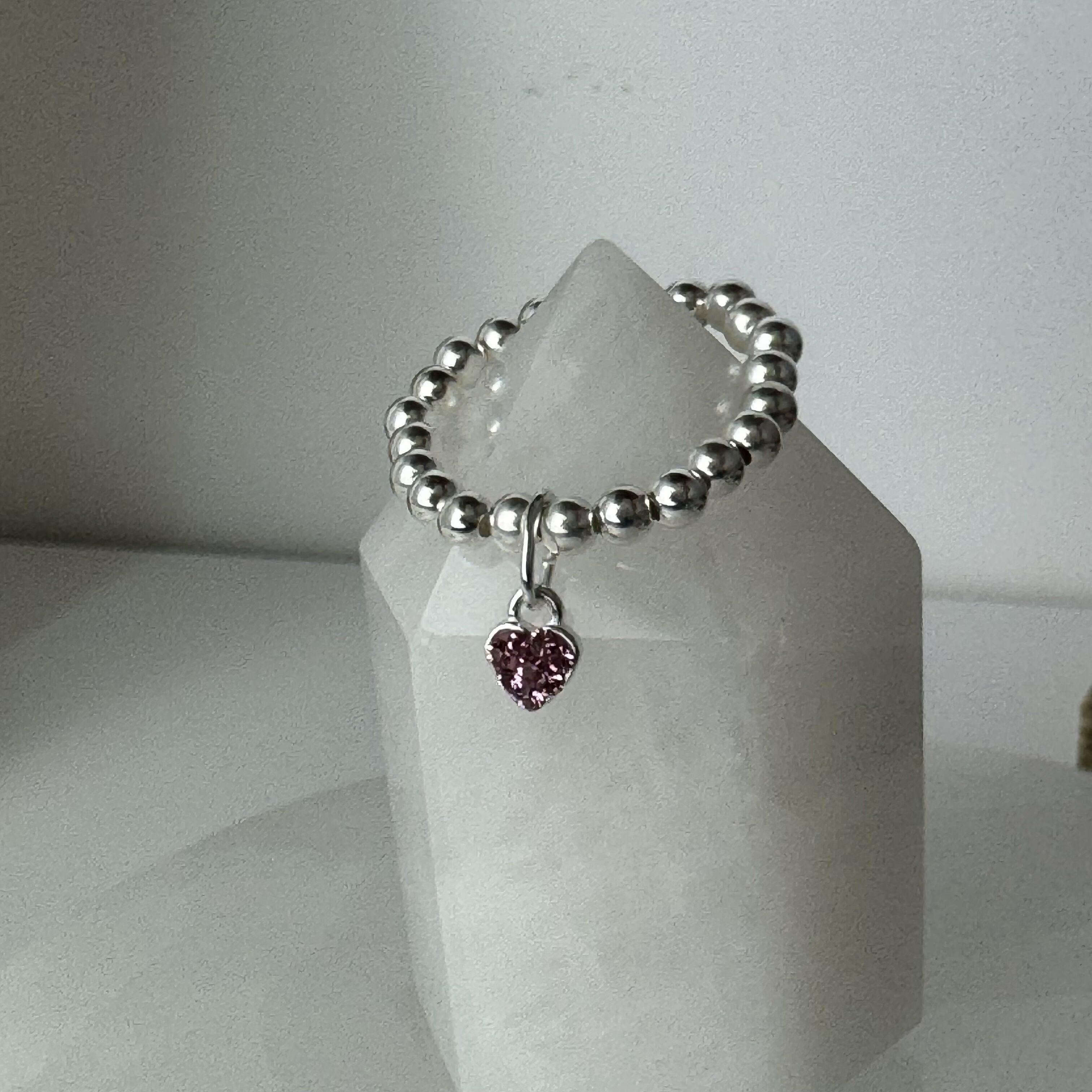 Sterling Silver Stretch Charm Beaded Rings