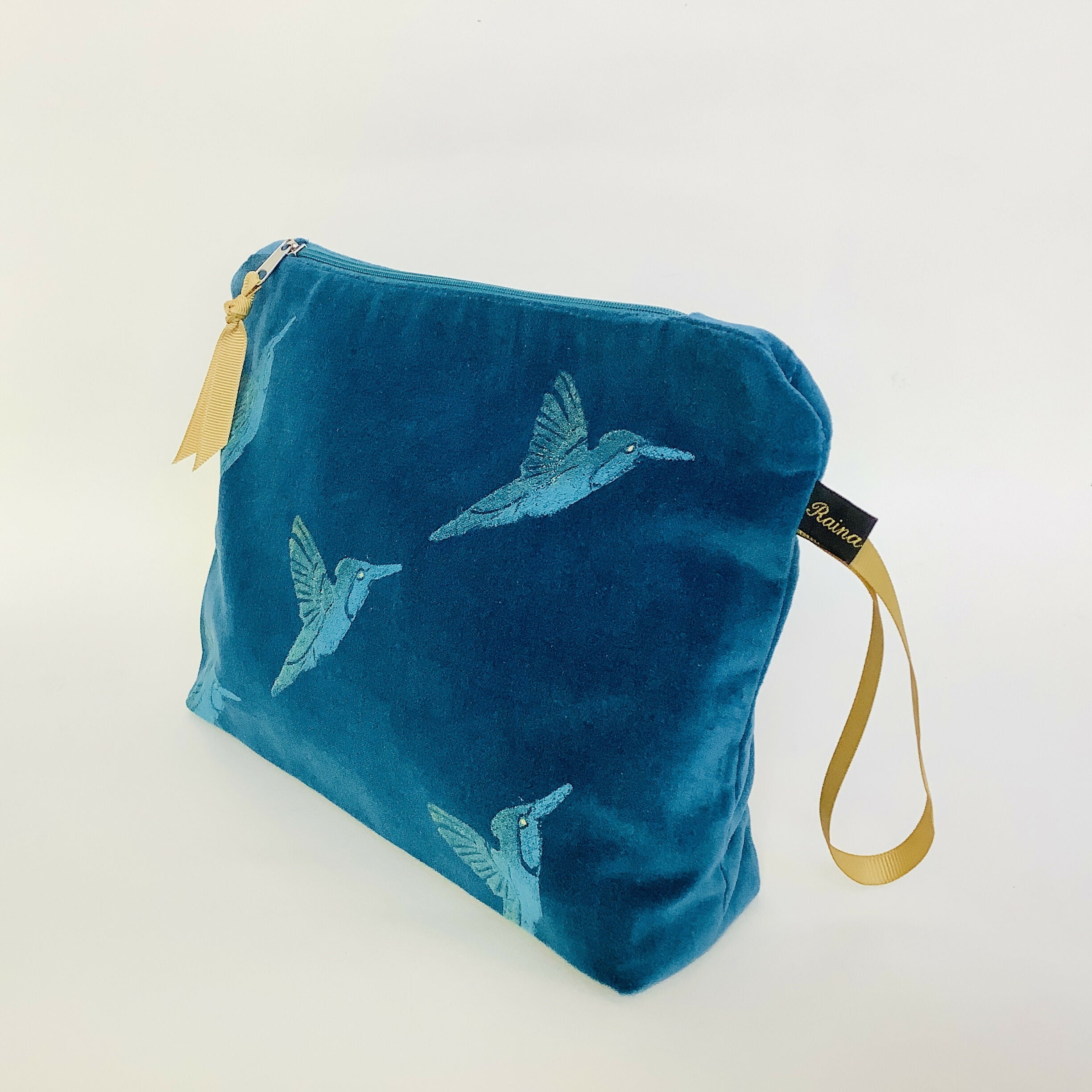Teal Velvet Hummingbirds Makeup Bag