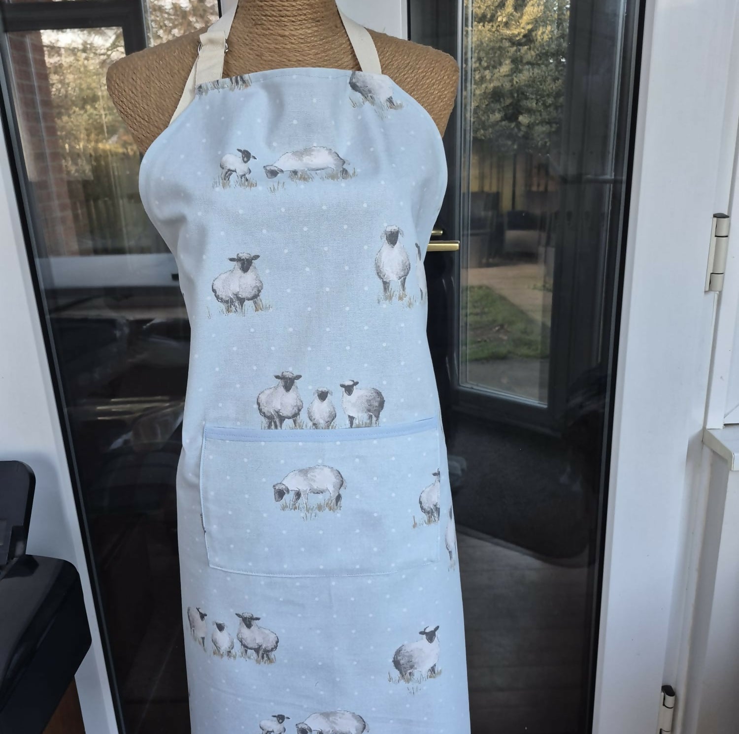 Handmade Green Sheep Printed Adult Apron - Adjustable Neck
