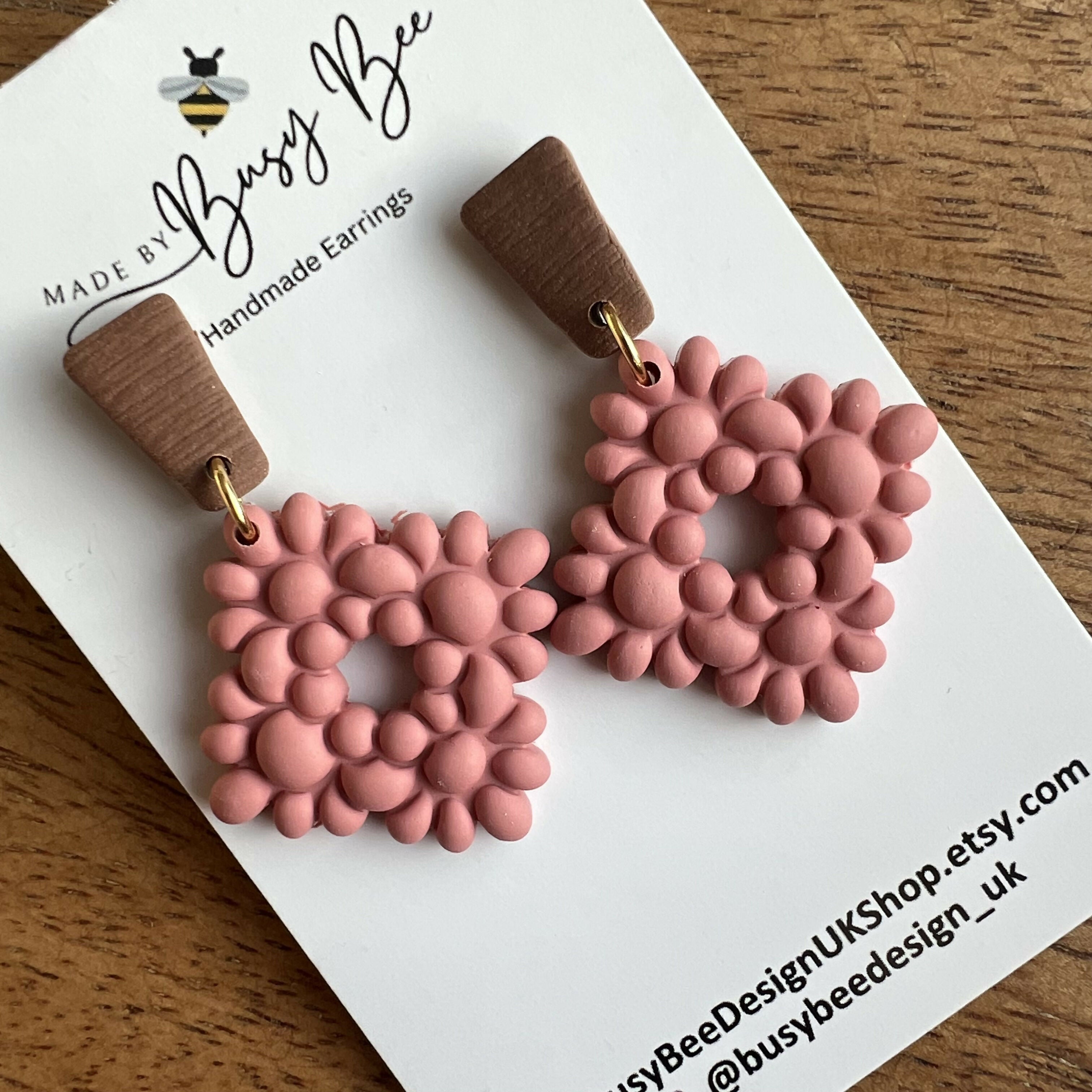 Floral Dangle Earrings – Polymer Clay Textured Earrings, Dainty Earrings, Handmade Clay Jewellery