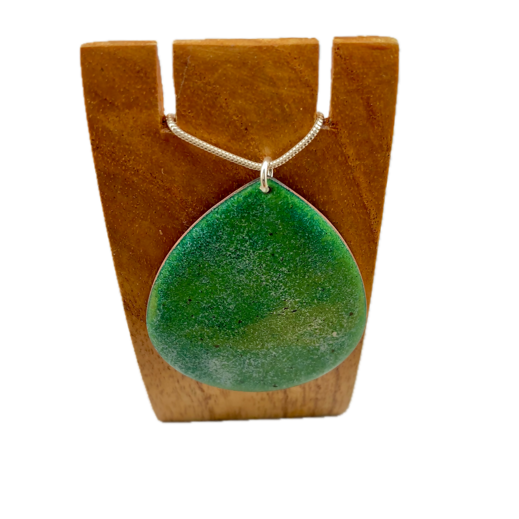 Green Enamel Oval Pendant On Sterling Silver Chain
