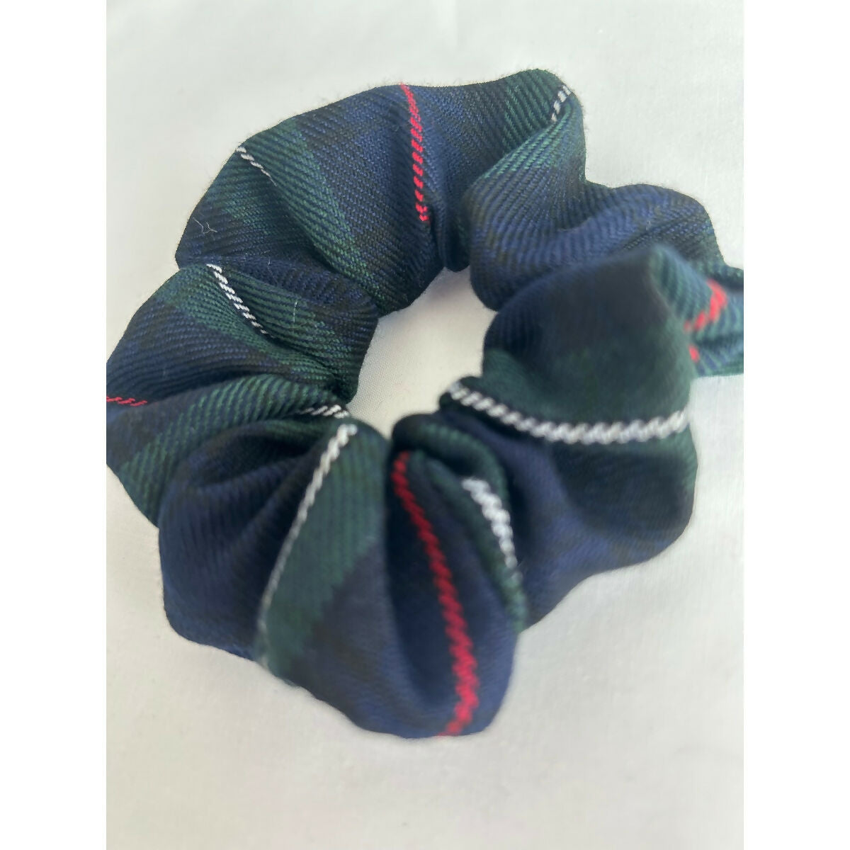 Green & Blue Stripe Tartan Hair Scrunchie