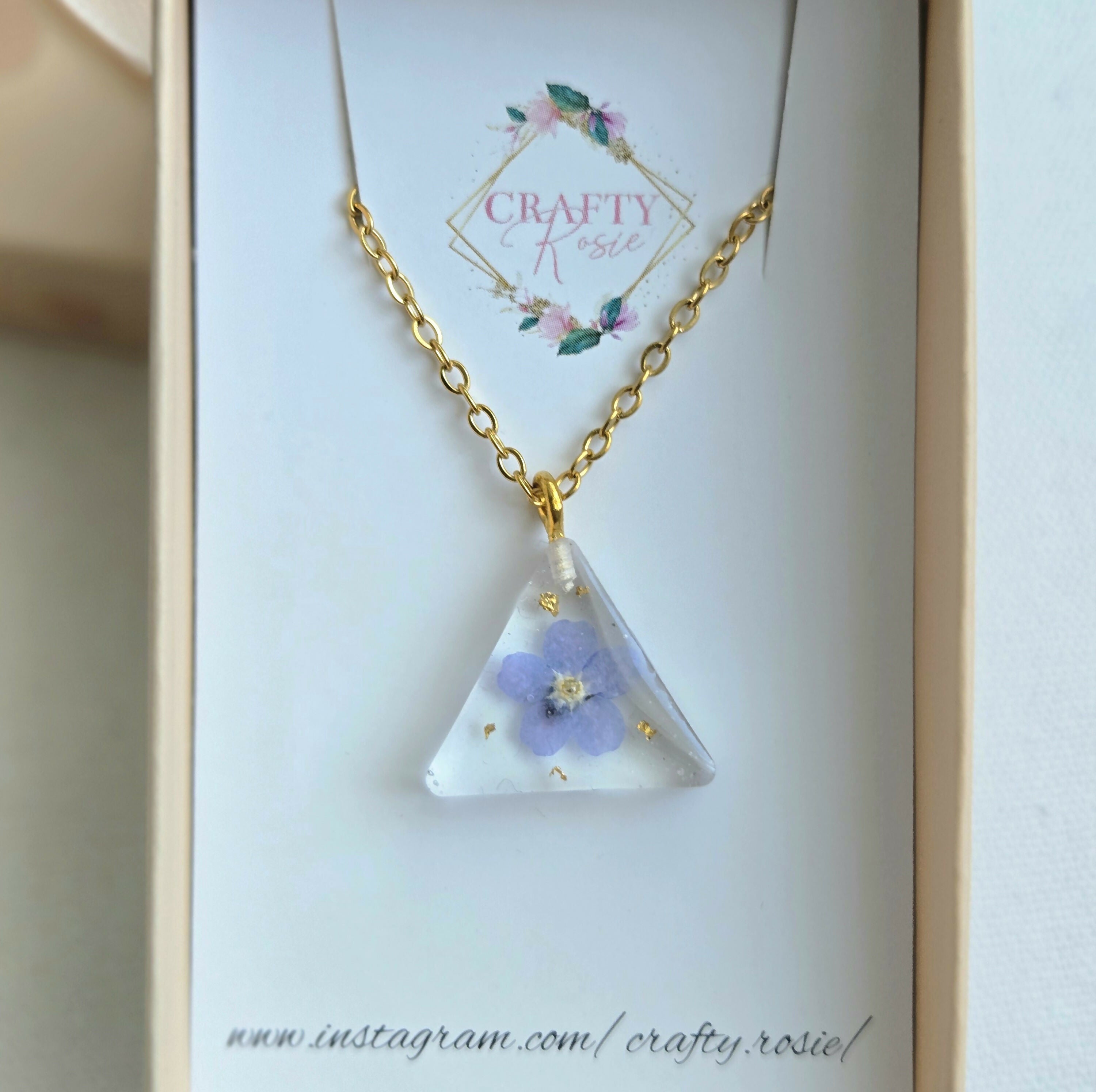 Stainless Steel Real Dried Forget Me Not Flower Necklace