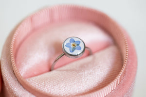Forget Me Not Adjustable Ring Silver Plated with Velvet Gift Box