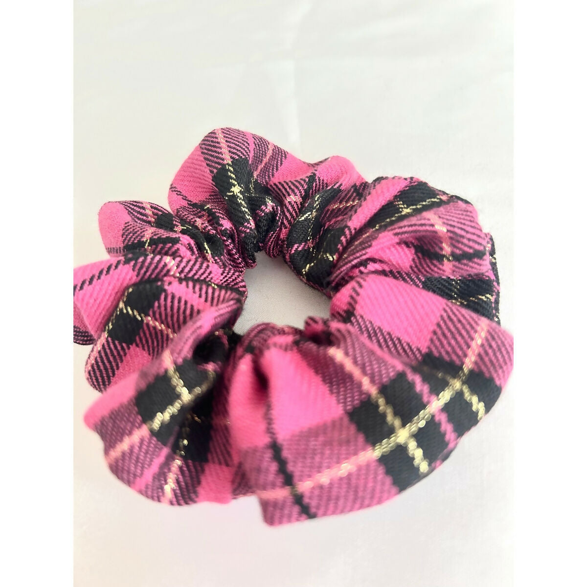 Dark Pink Tartan Hair Scrunchie