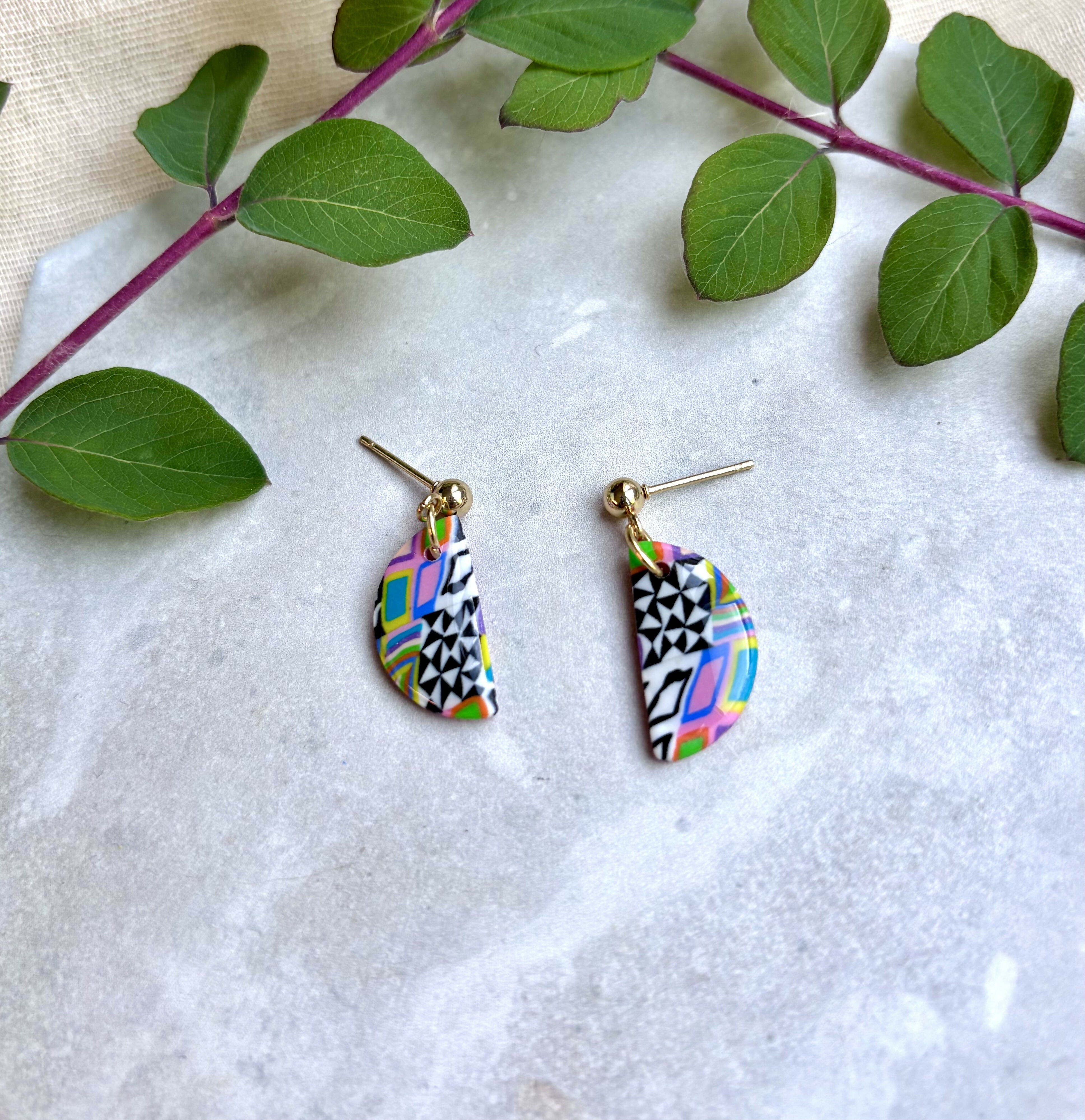 Funky Pattern Collection - Small Semi Circle Polymer Clay Earrings