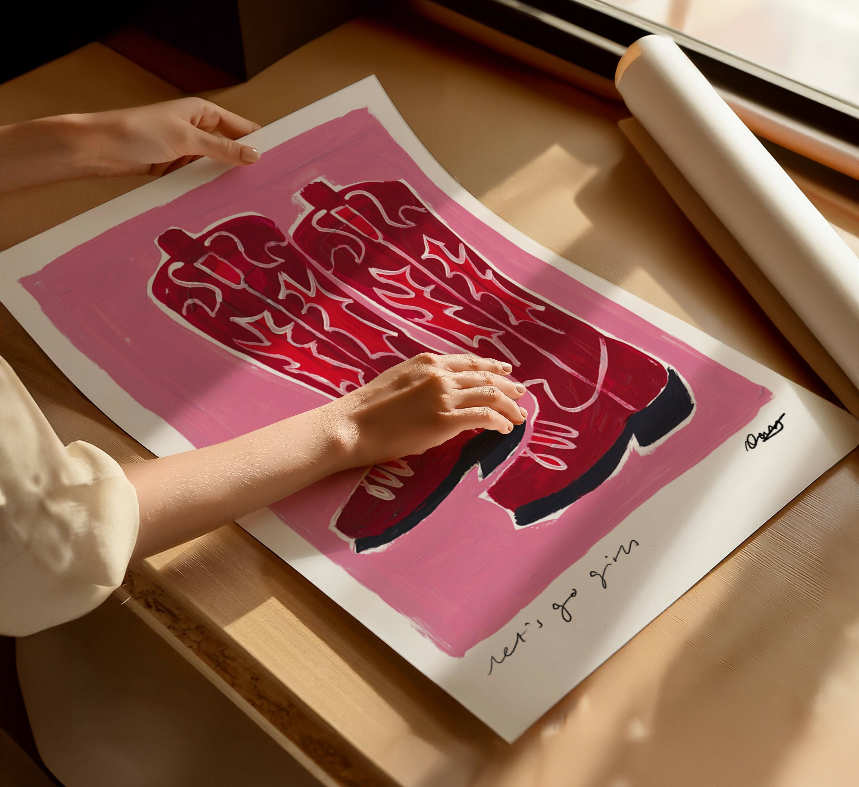 Let's Go Girls Cowboy Boots Pink Art Print