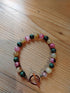 Pure Copper Toggle Catch Bracelet with Strawberry Quartz, Yellow Jade and Green Jade.