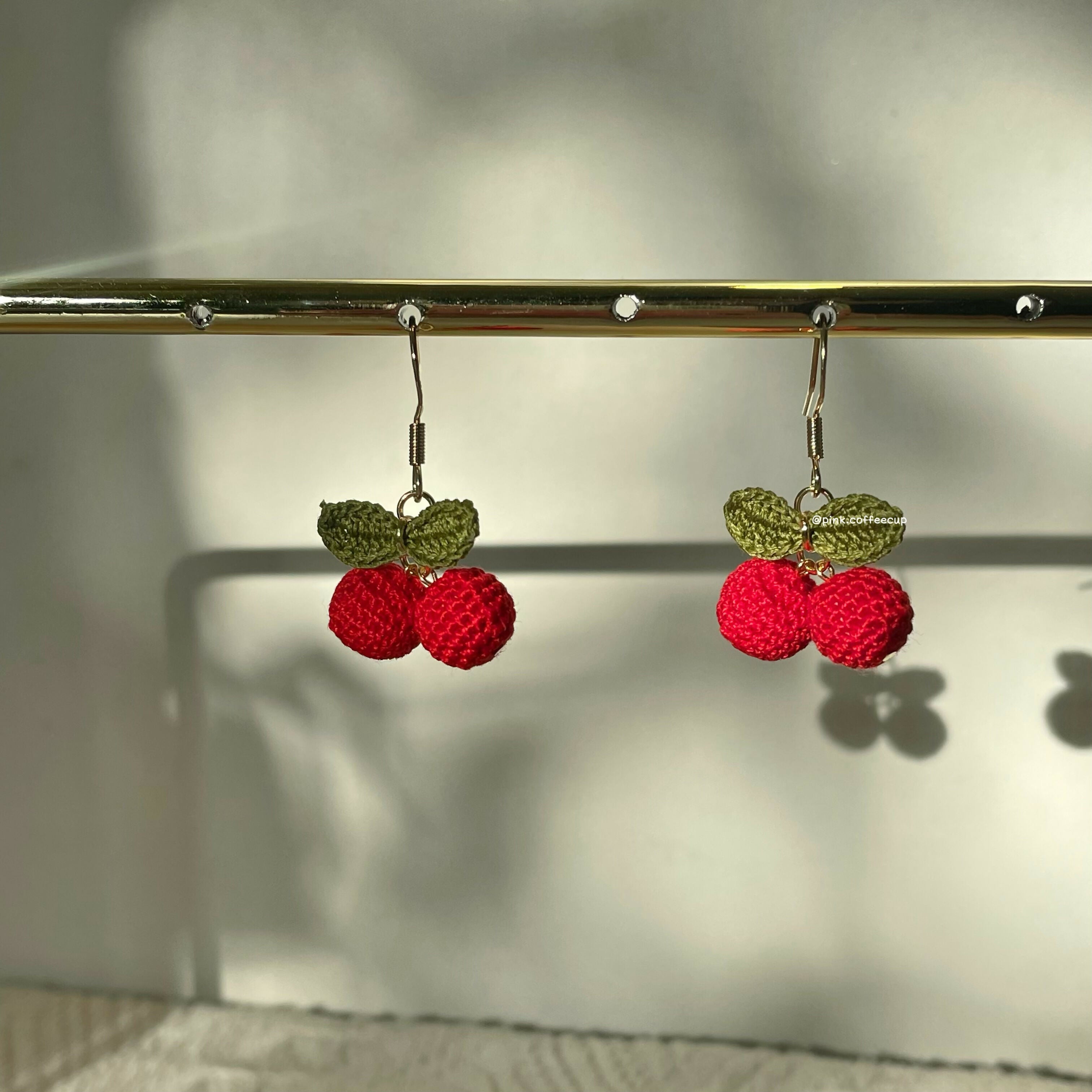 Micro Crochet Cherry Drop and Dangle Earrings