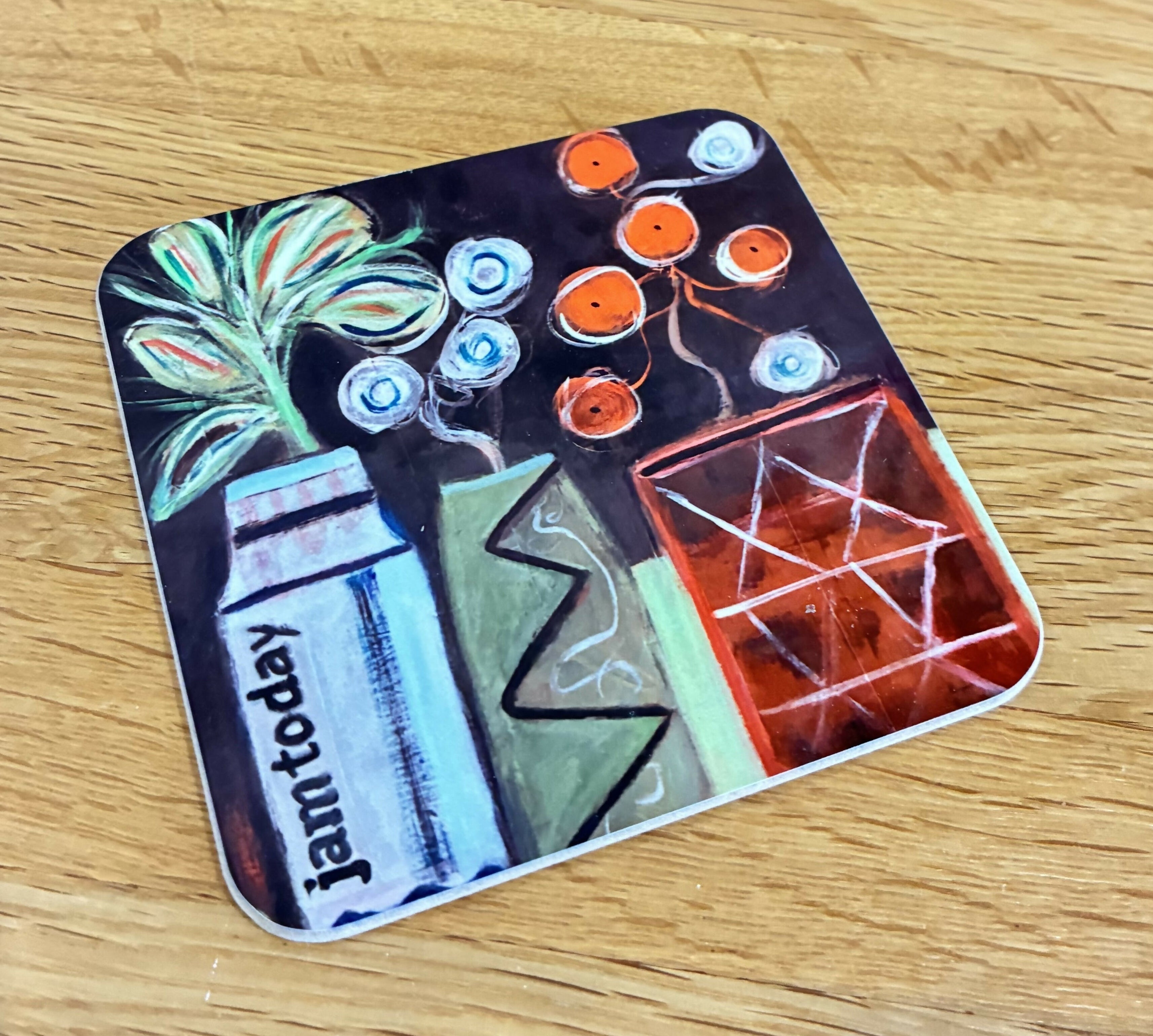 Coaster 9cm Square Still Life Flowers 'Jam Today'