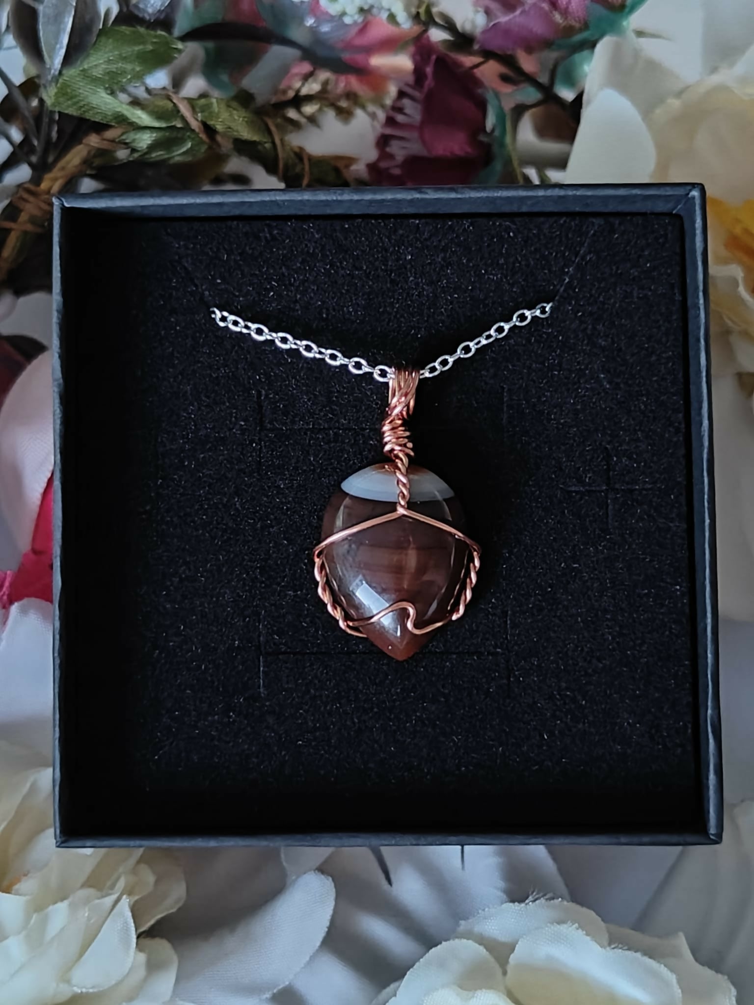 Carnelian Wire Wrapped Crystal Necklace on Sterling Silver Chain
