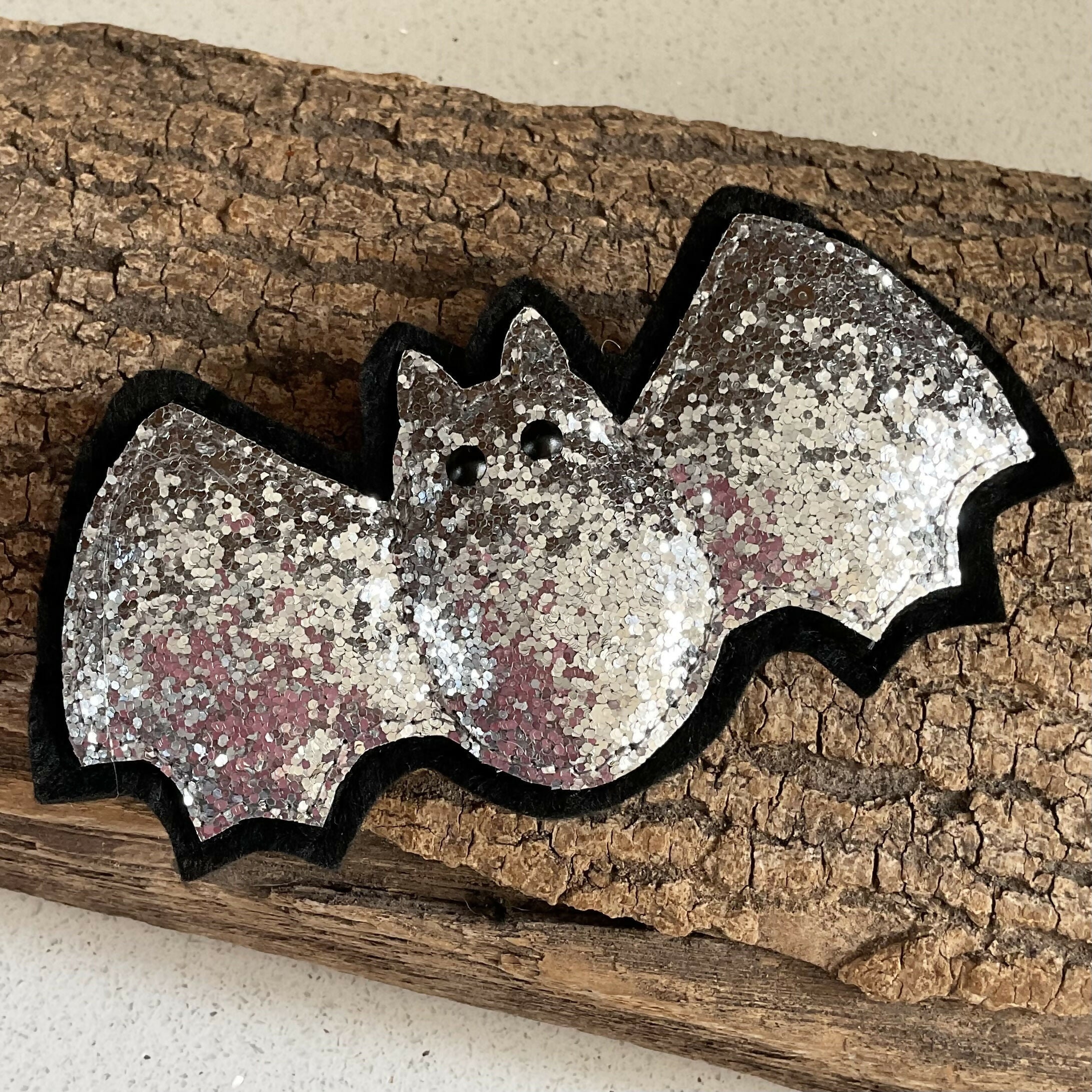 Sparkly Halloween Bat Decorations on Sticks, Handmade Colourful Bat Ornaments With Glitter