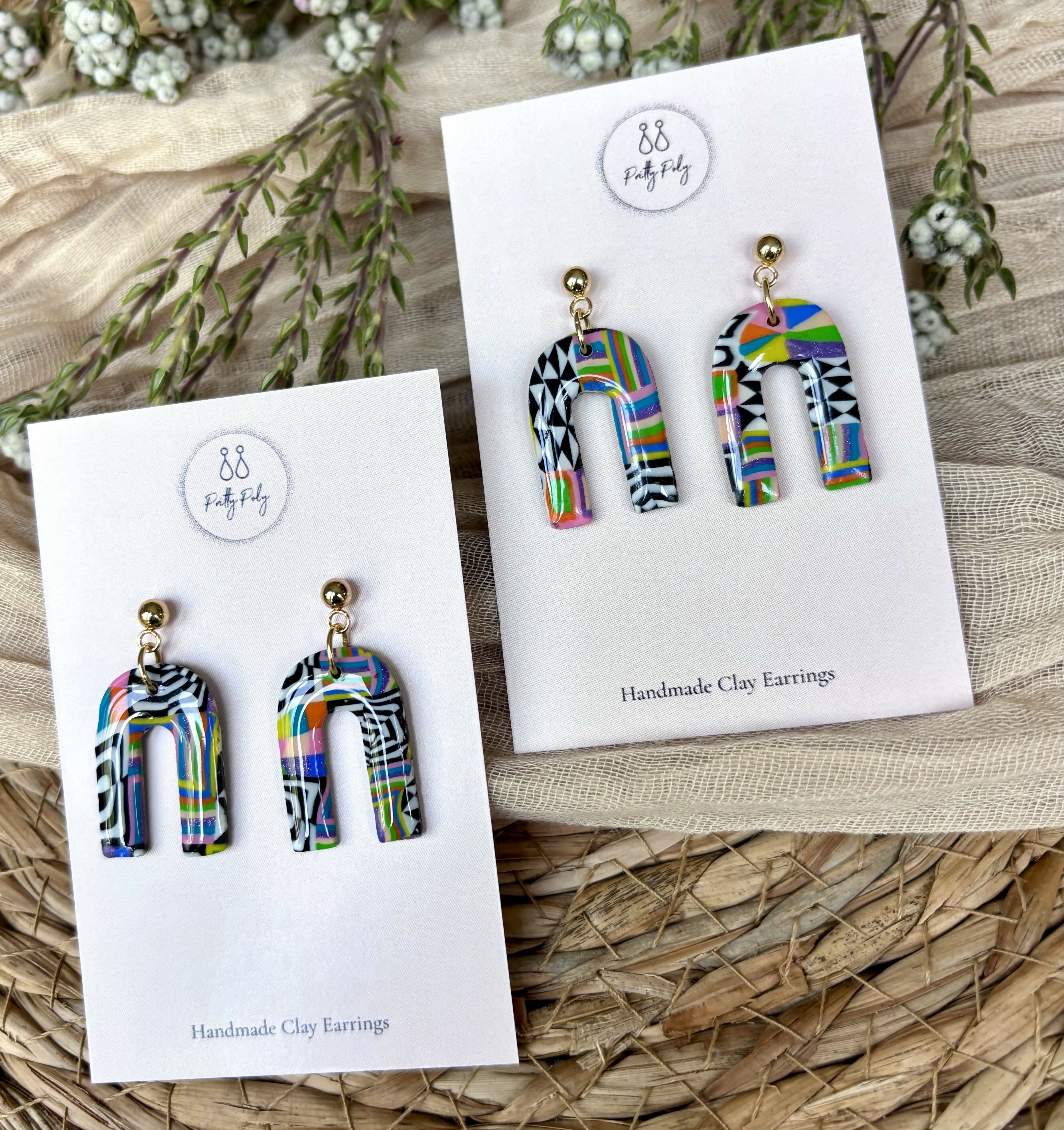Funky Pattern Collection - Arch Polymer Clay Earrings