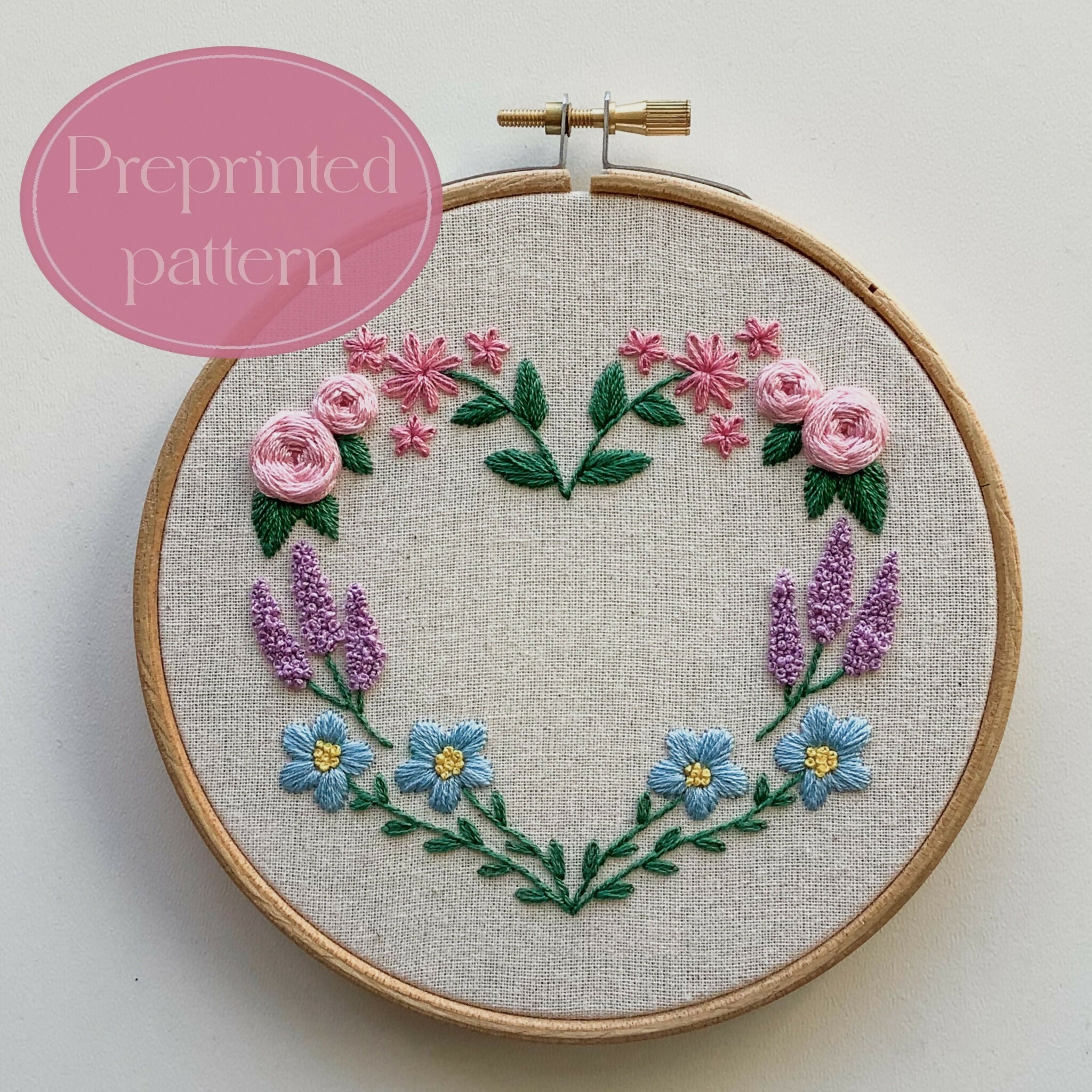 Preprinted Embroidery Pattern For Beginners - Floral Heart