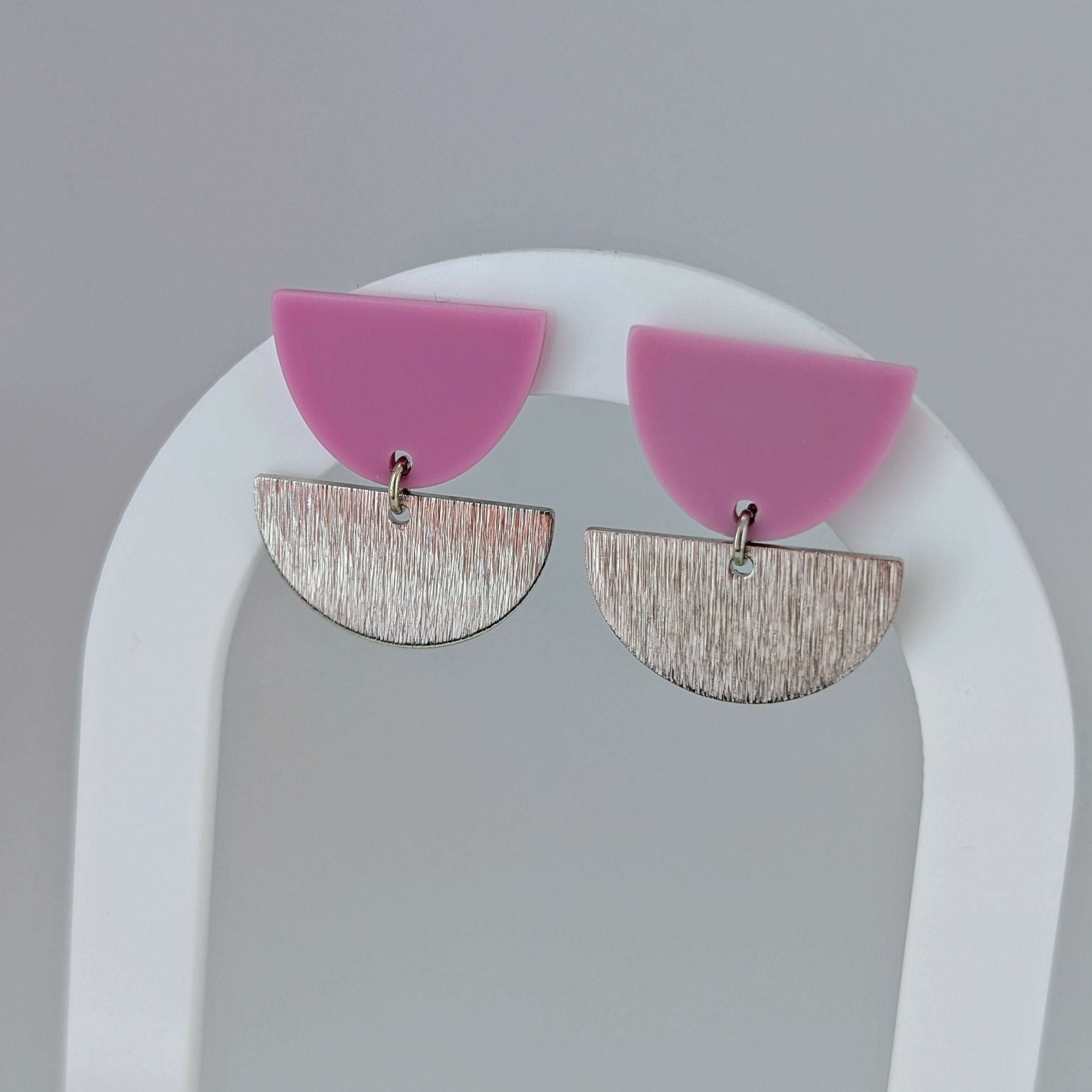 Mauve Pink Tulip Geometric Earrings in Gold or Silver