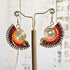 Sunset Macrame Earrings; Golden Spiral Knotted Cord Boho Red Orange Yellow Earrings